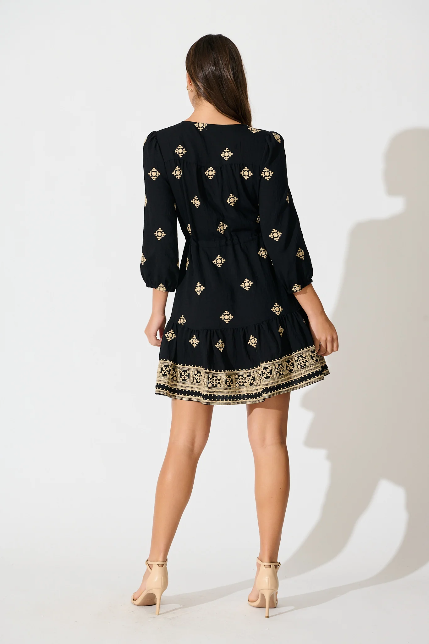Byron Dress in Black with Cream Embroidery - Image 4