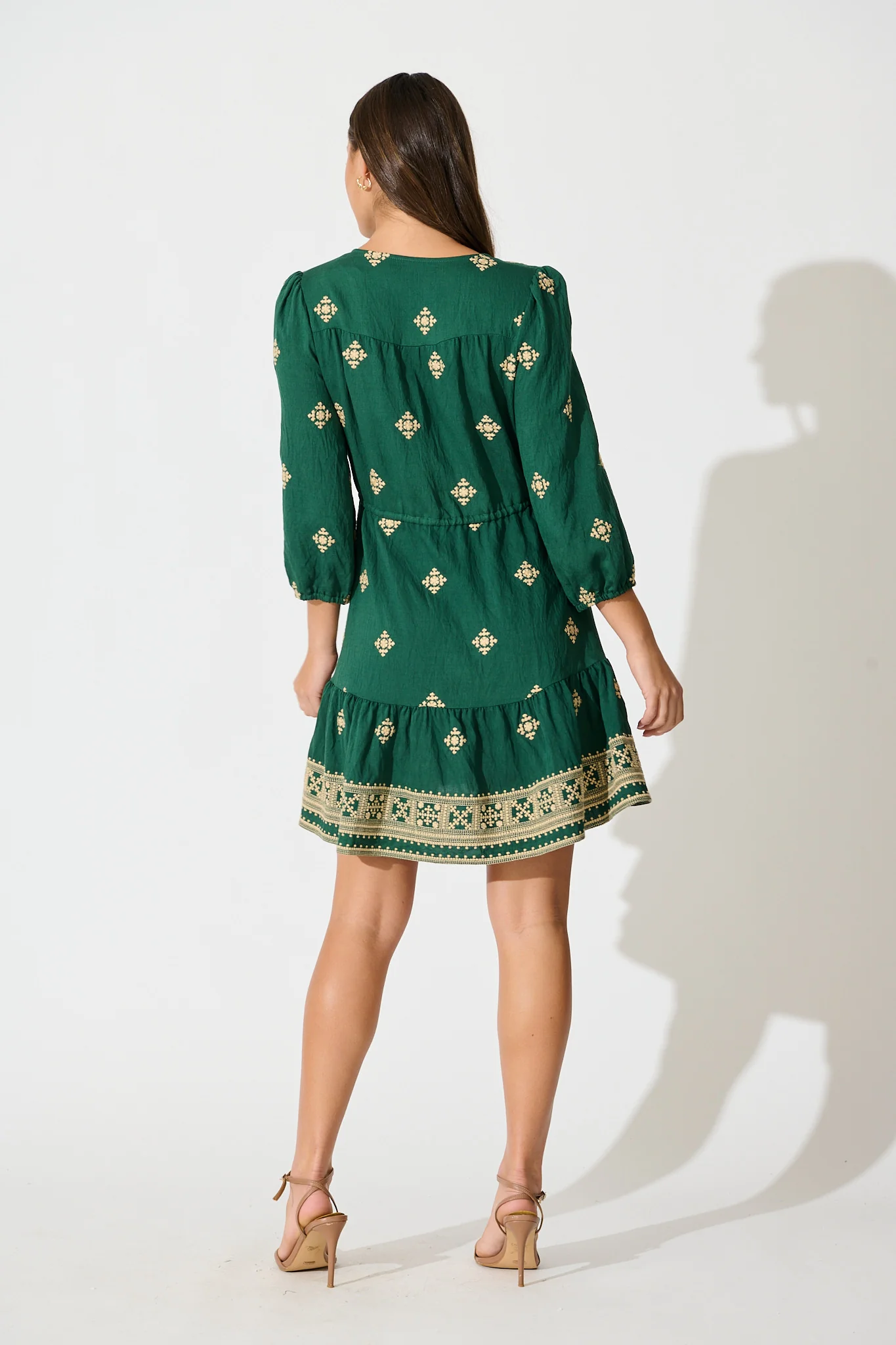 Byron Dress in Emerald with Cream Embroidery - Image 4