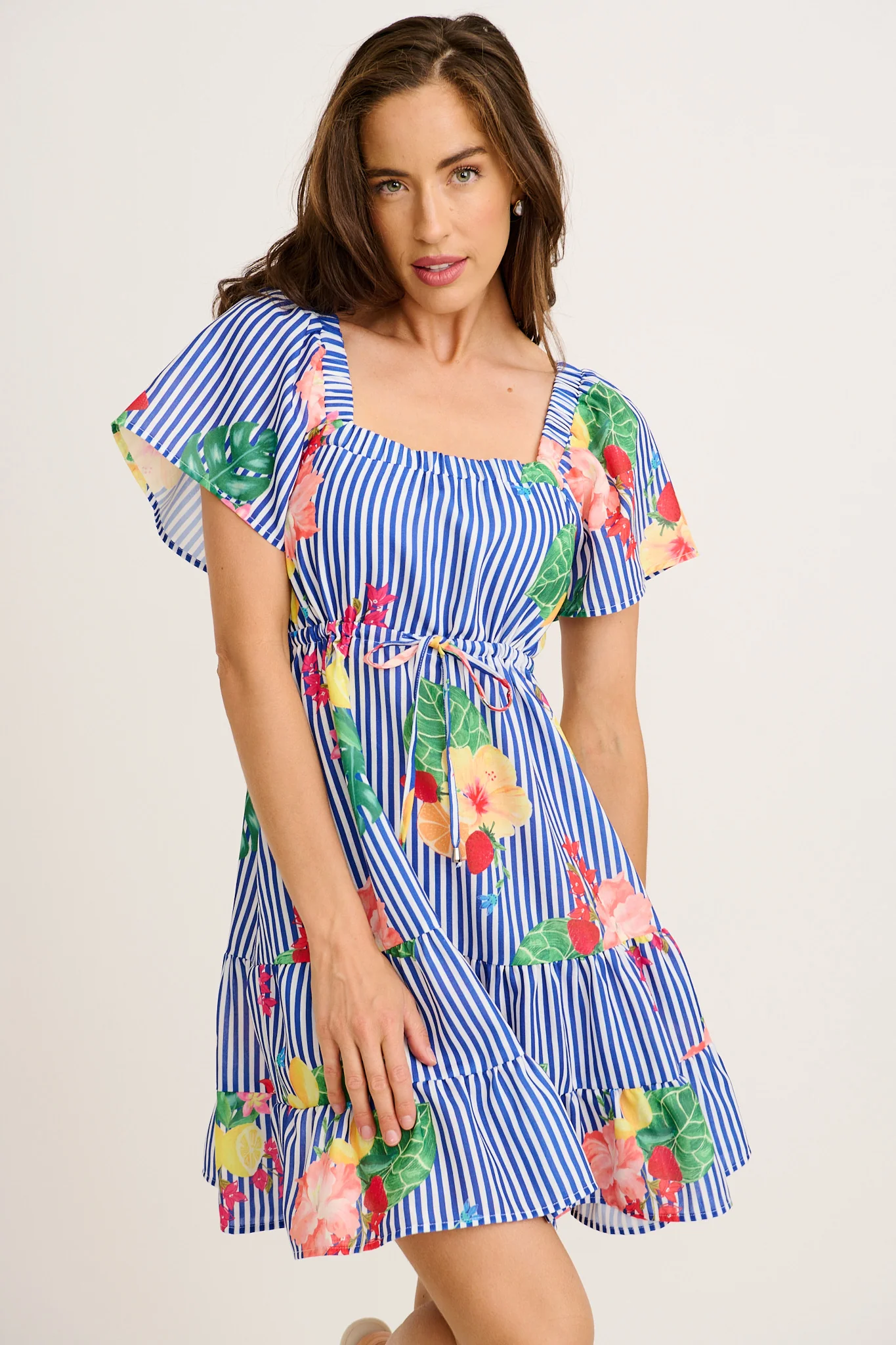 Cabella Dress in Blue Stripe Print Linen Blend - Image 7