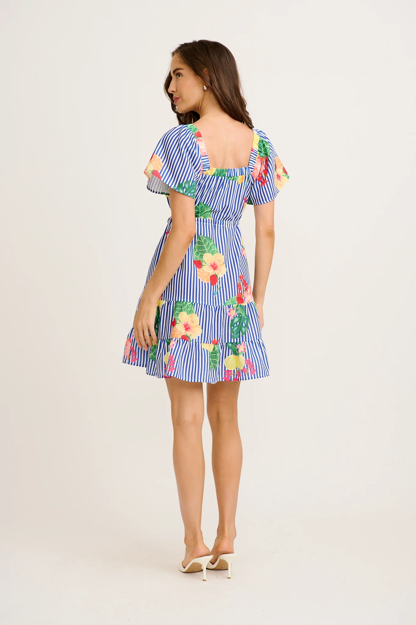 Cabella Dress in Blue Stripe Print Linen Blend - Image 9