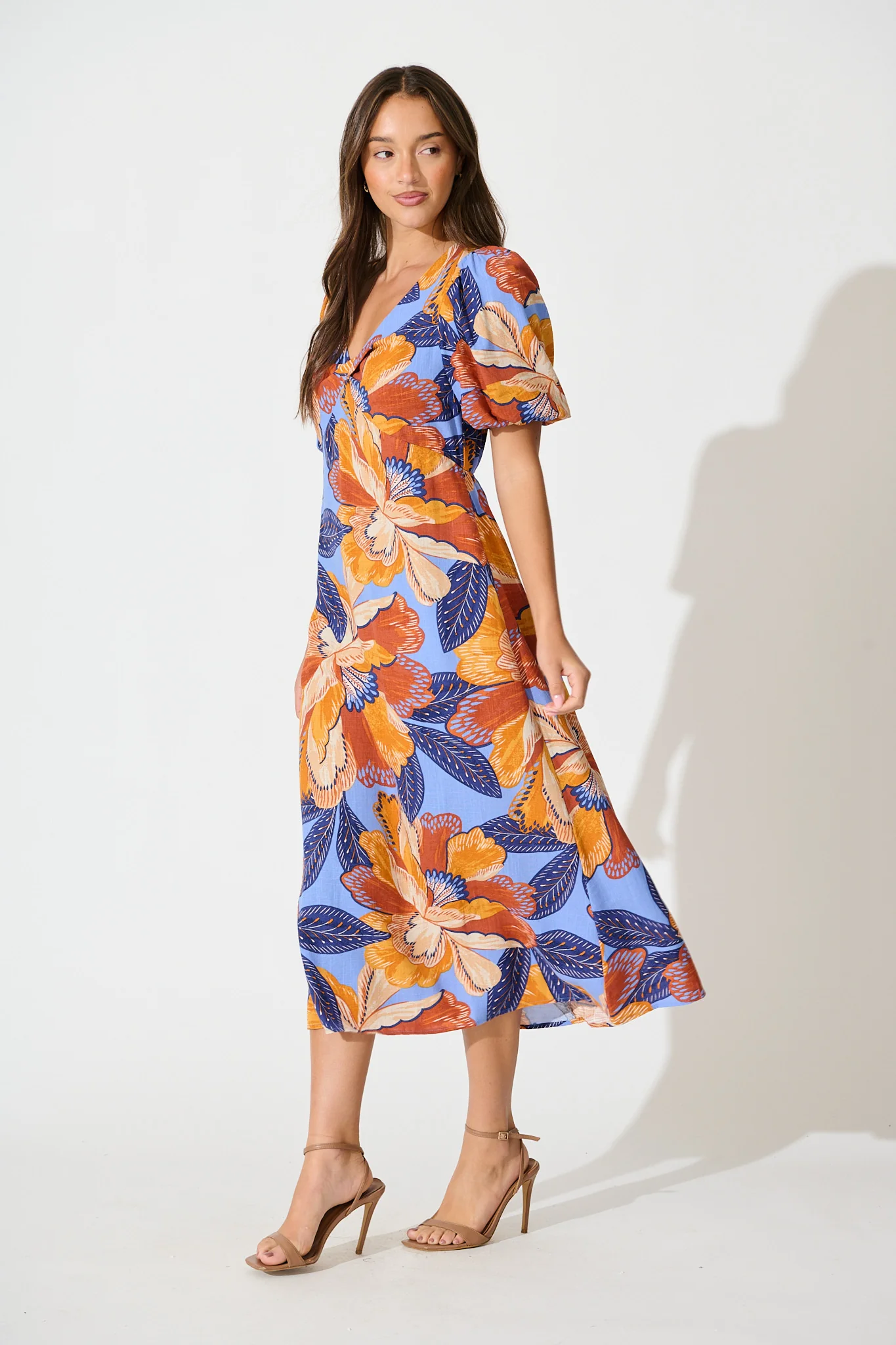 Calissa Midi Dress in Multi Print Linen Blend - Image 3