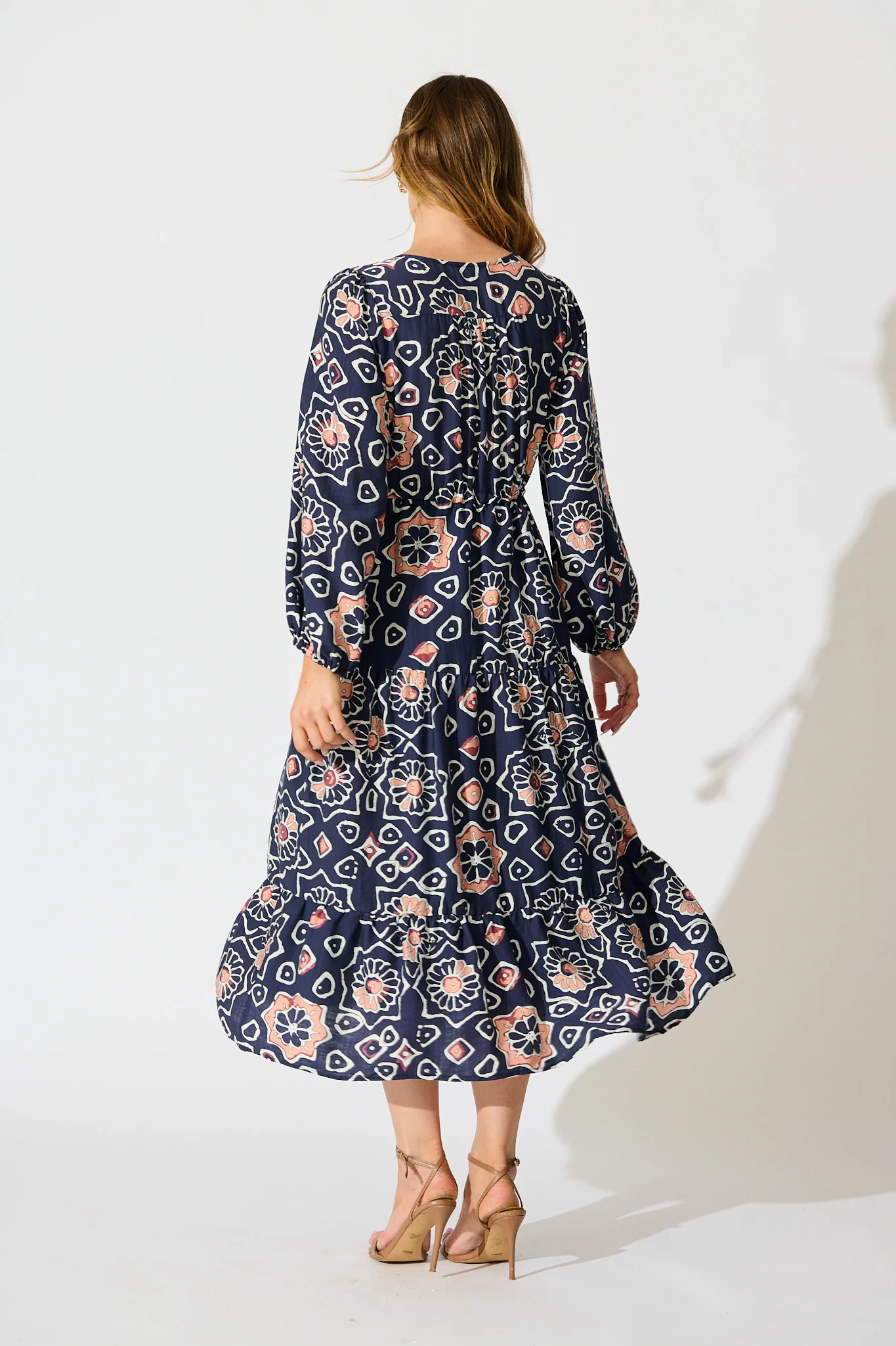 Calista Midi Dress in Navy Abstract Floral Print - Image 4