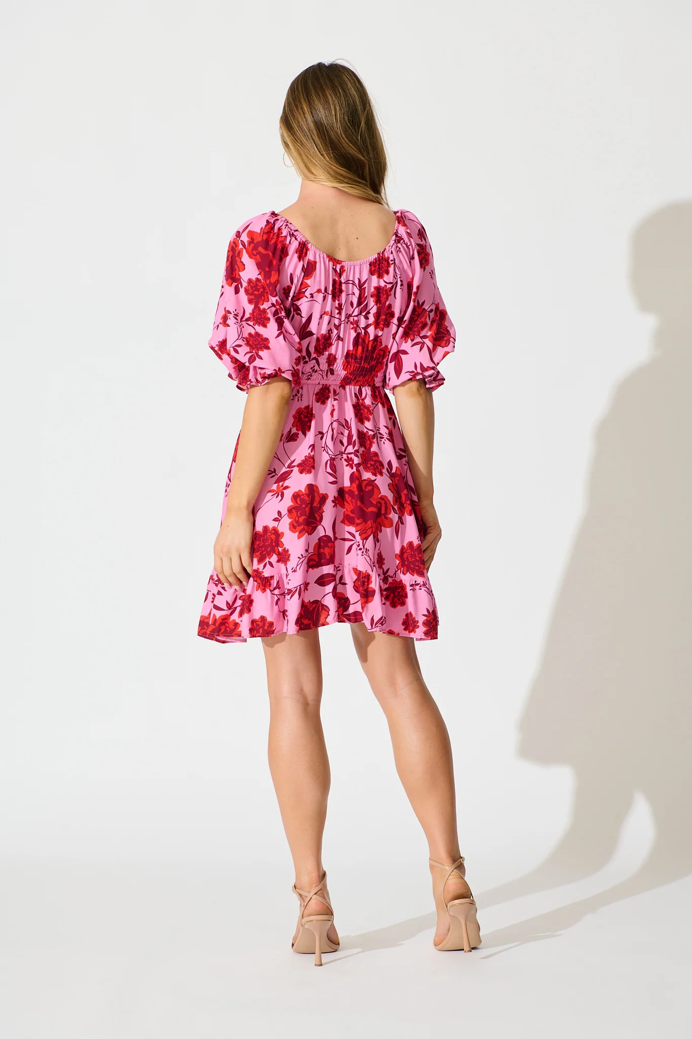 Calithea Dress in Pink with Red Floral Print - Image 4