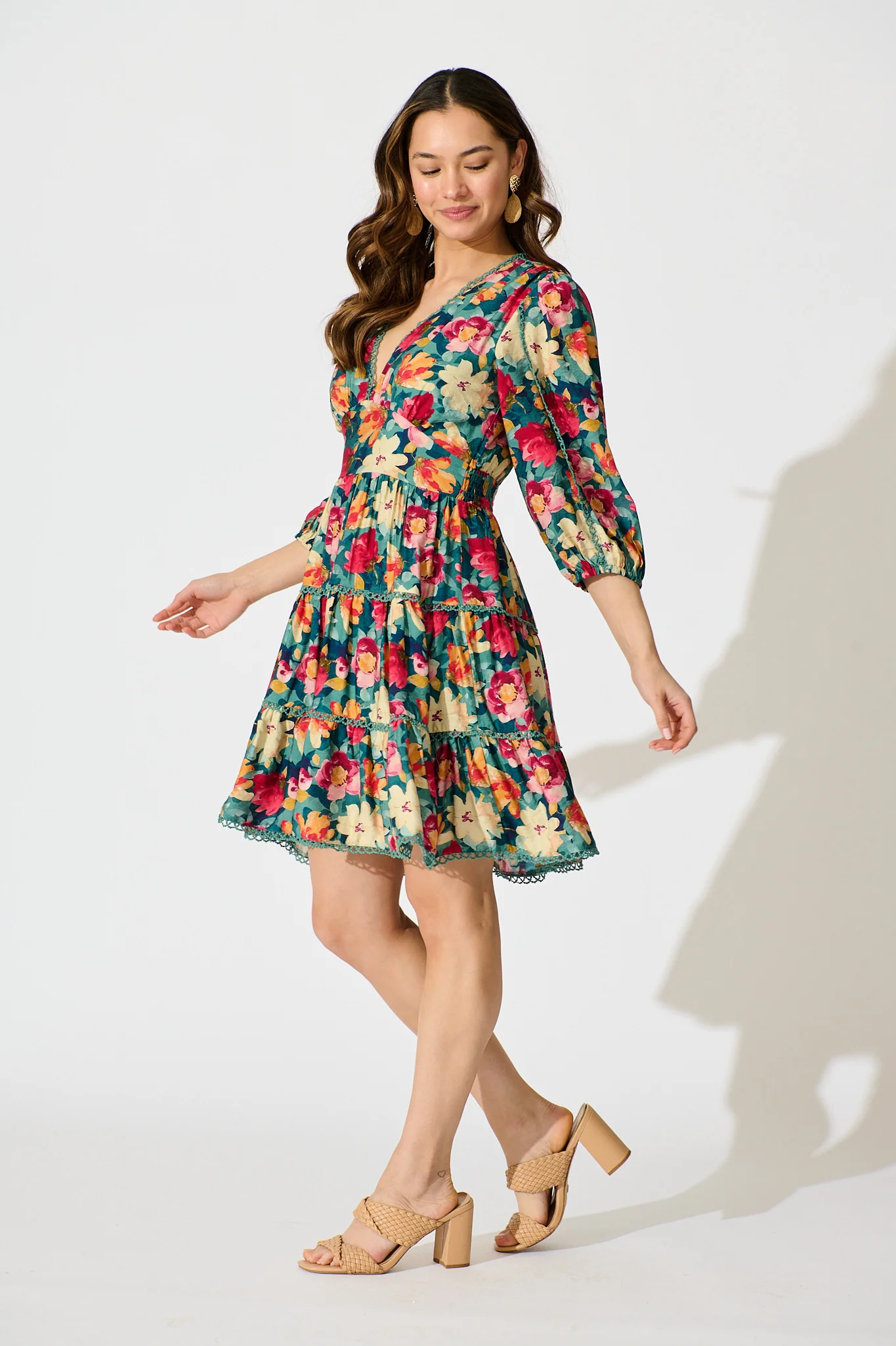 Camelia Dress in Jade Floral Print - Image 3