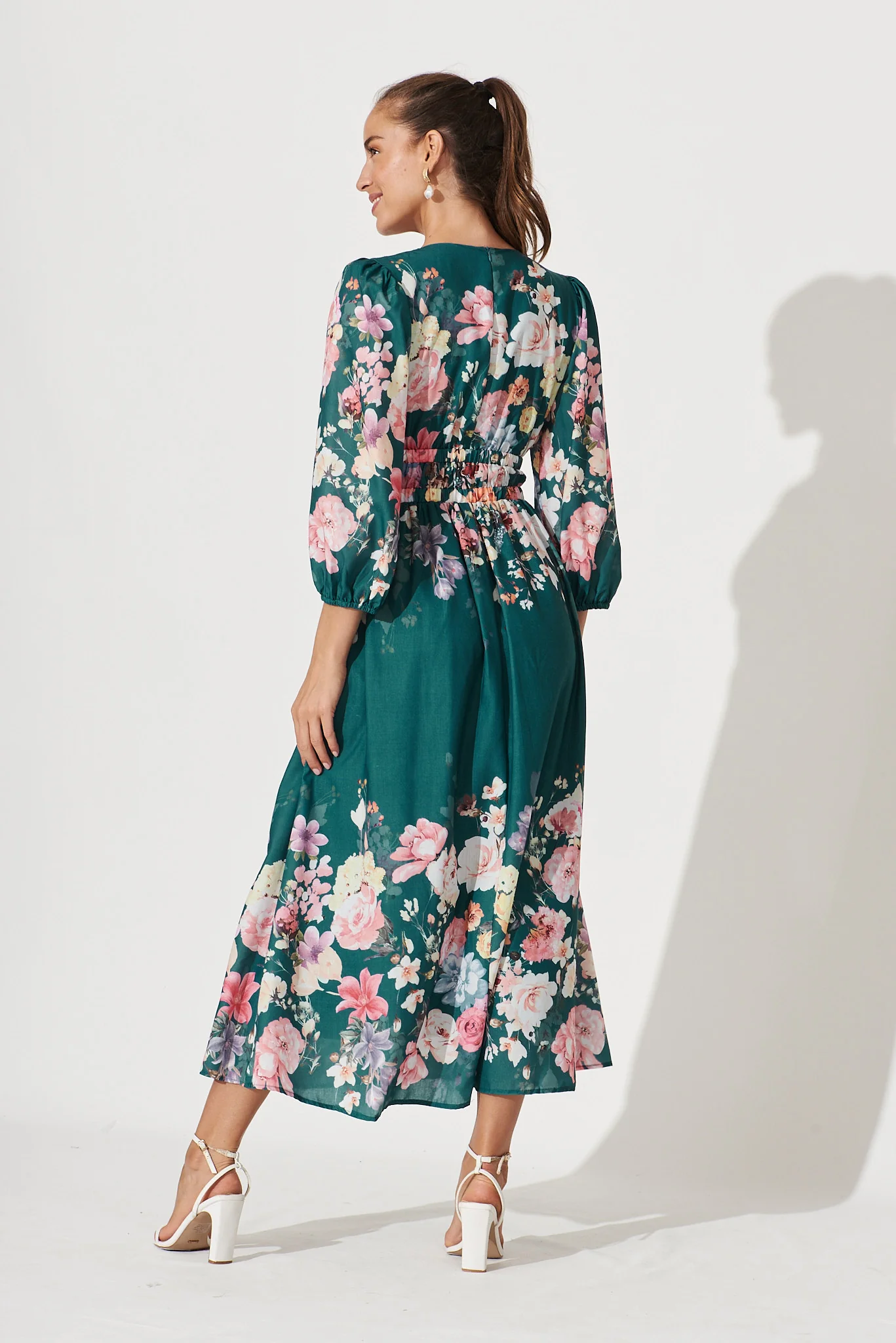 Camie Maxi Dress In Teal With Orange Floral - Image 4