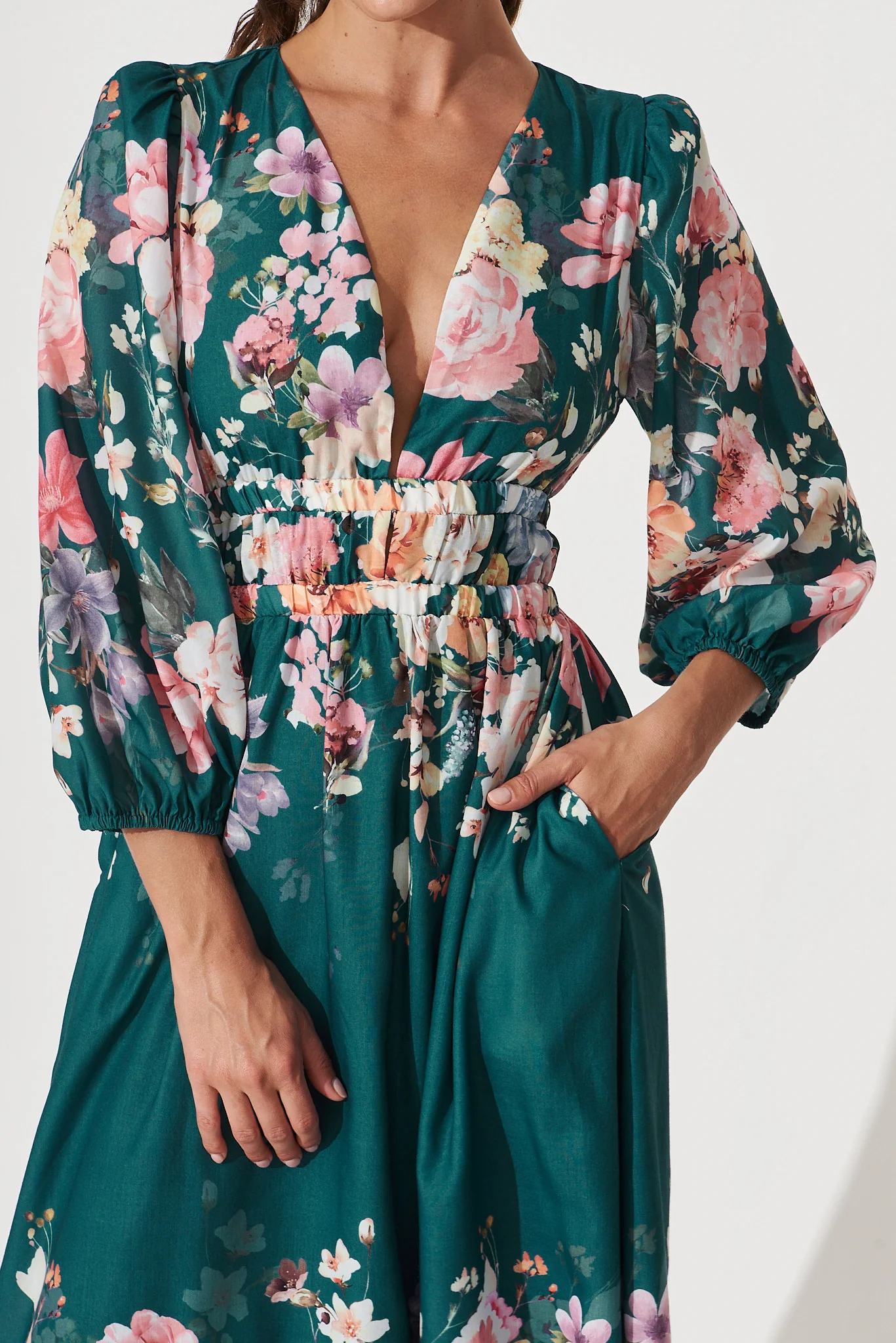 Camie Maxi Dress In Teal With Orange Floral - Image 5