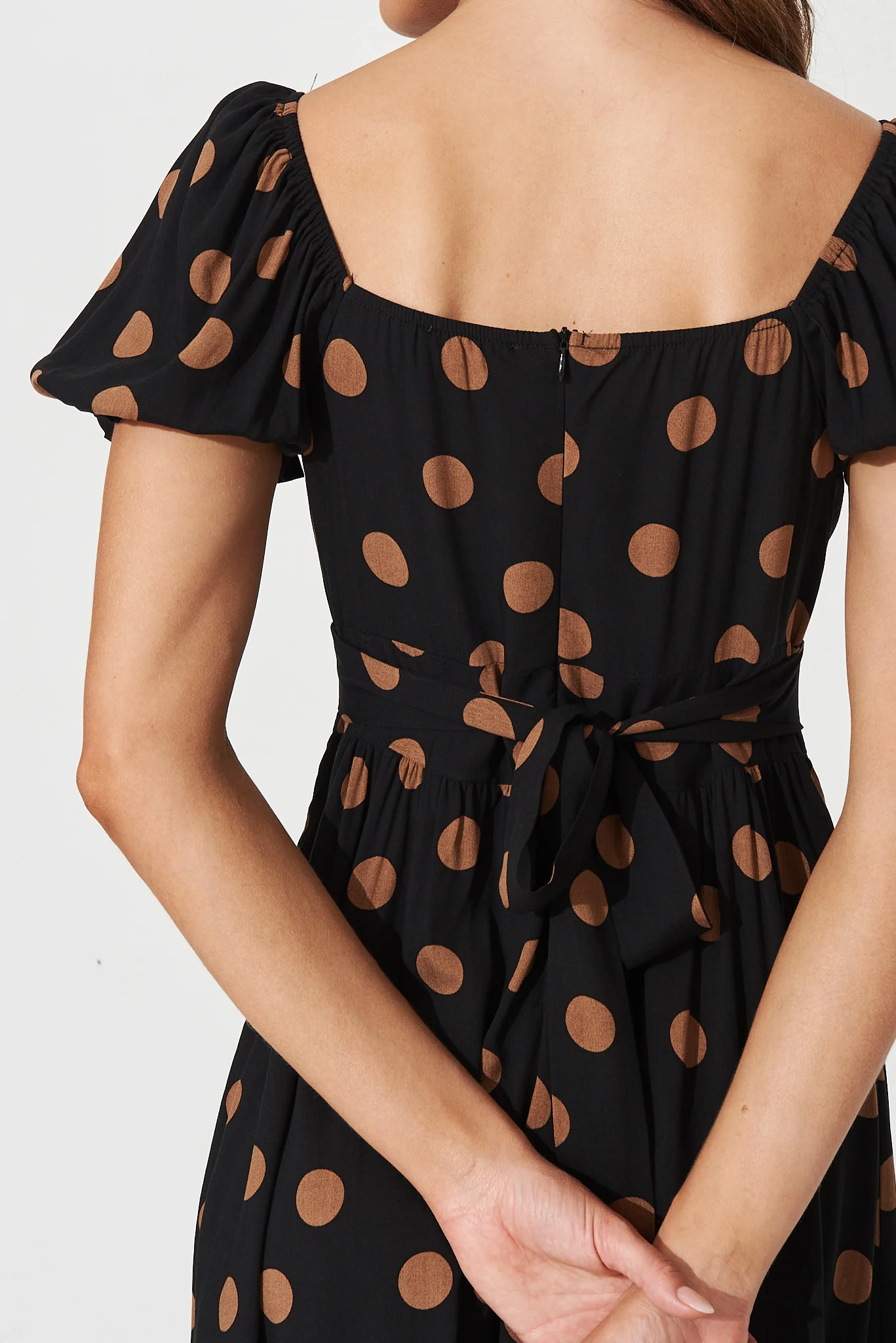 Candie Midi Dress In Black With Brown Spot - Image 6