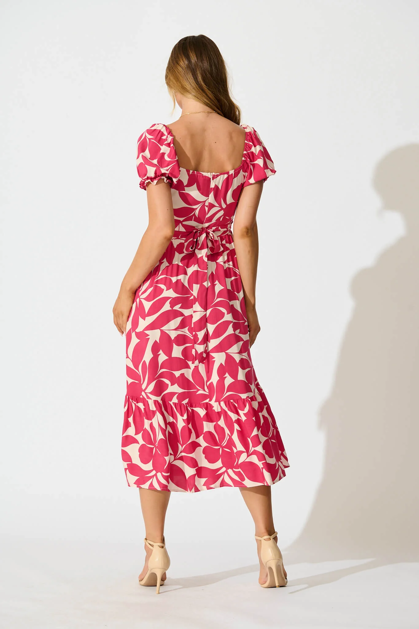 Candie Midi Dress In Pink Leaf - Image 4