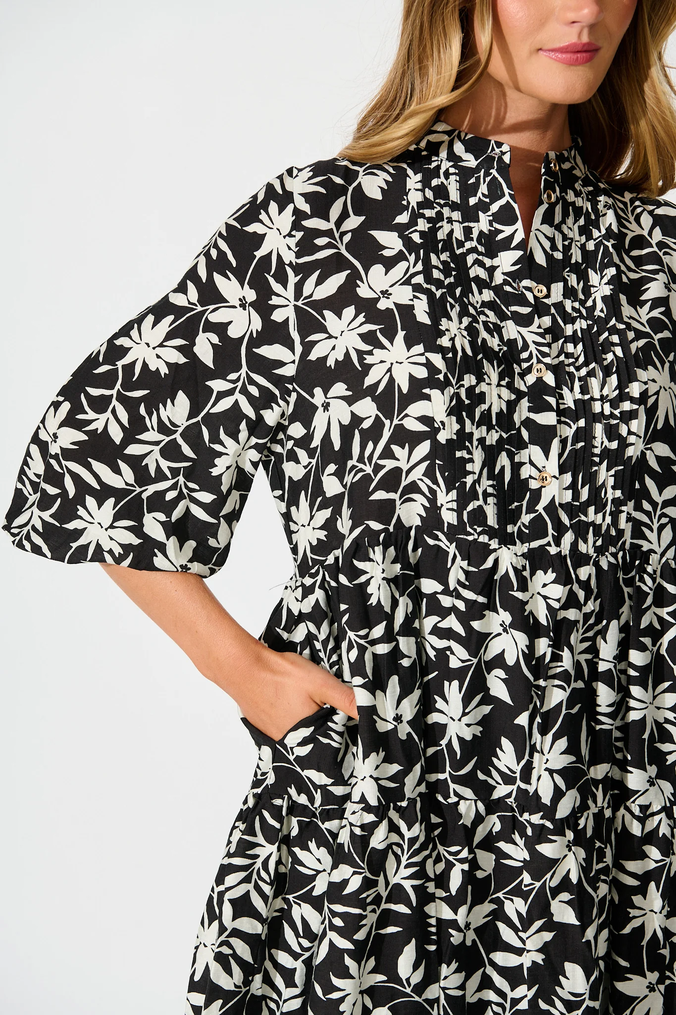 Caracelle Smock Dress Black with Cream Floral - Image 9