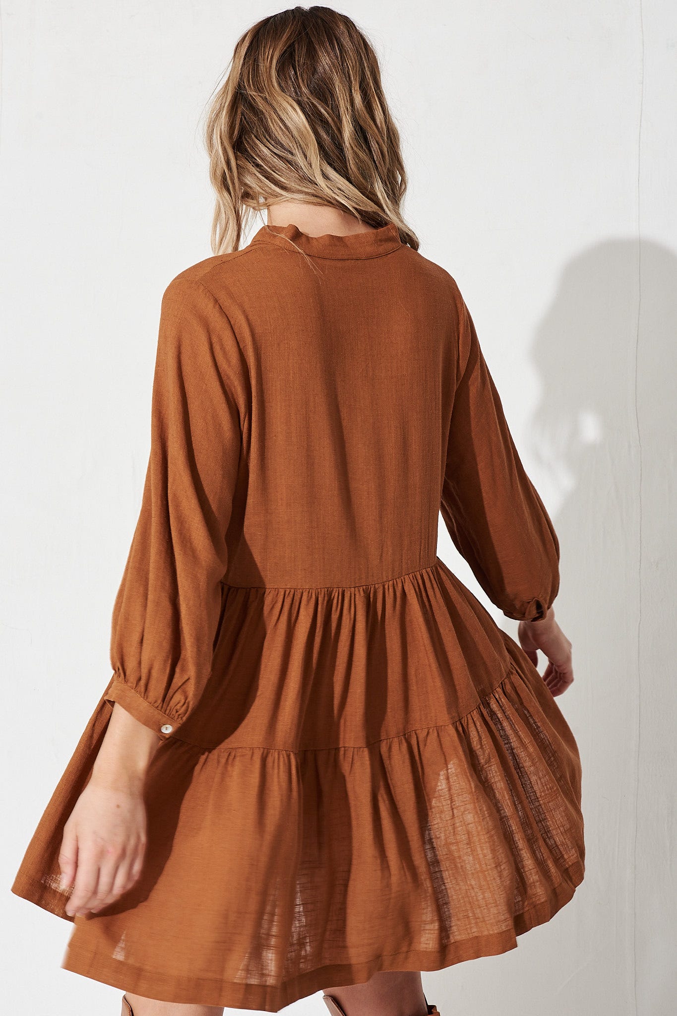 Caracelle Smock Dress In Camel Brown - Image 3