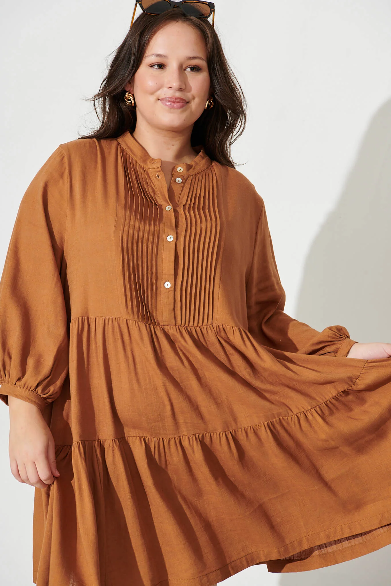 Caracelle Smock Dress In Camel Brown - Image 6