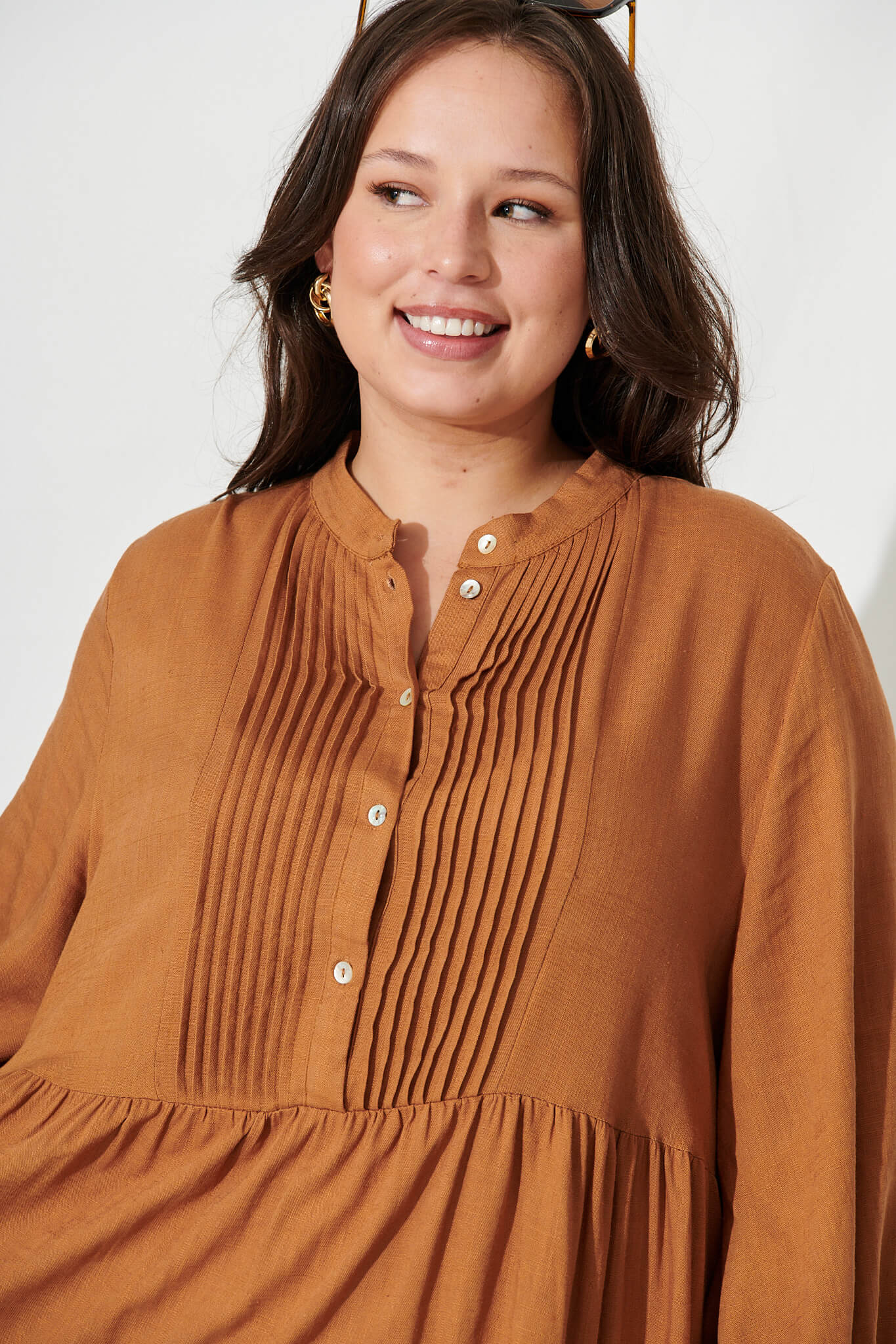 Caracelle Smock Dress In Camel Brown - Image 9