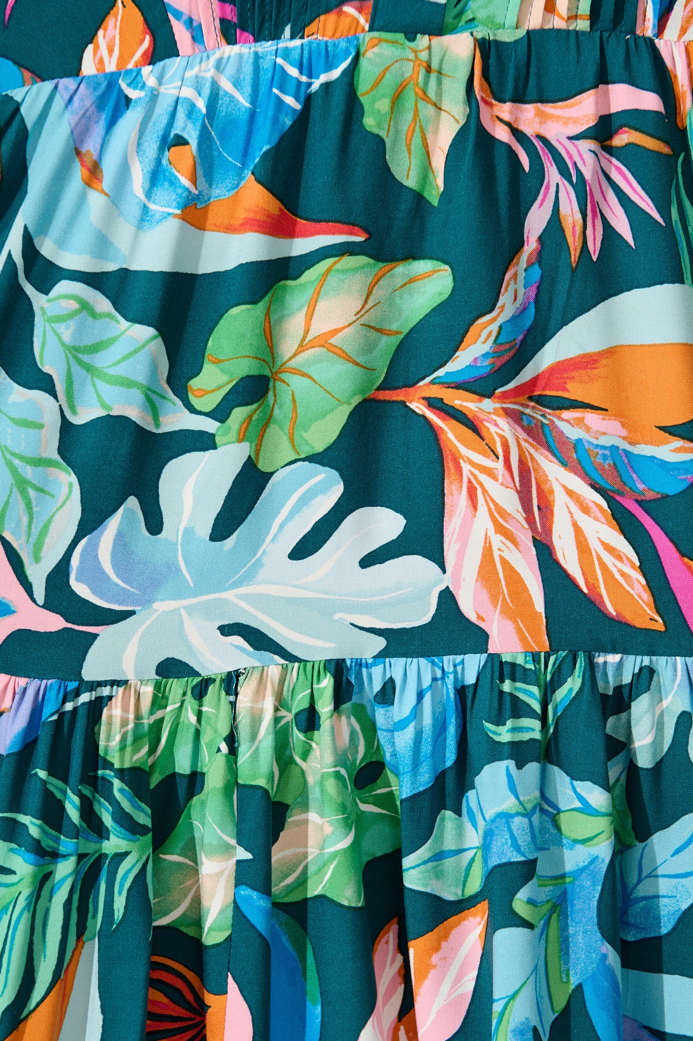 Caracelle Smock Dress in Teal with Multi Leaf Print - Image 6