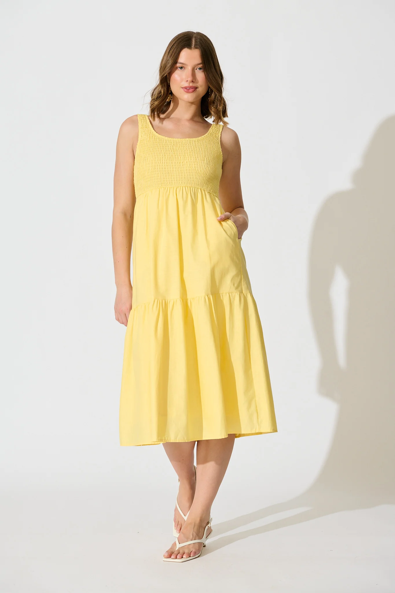 Caribbean Midi Dress In Butter Yellow Cotton Linen - Image 3