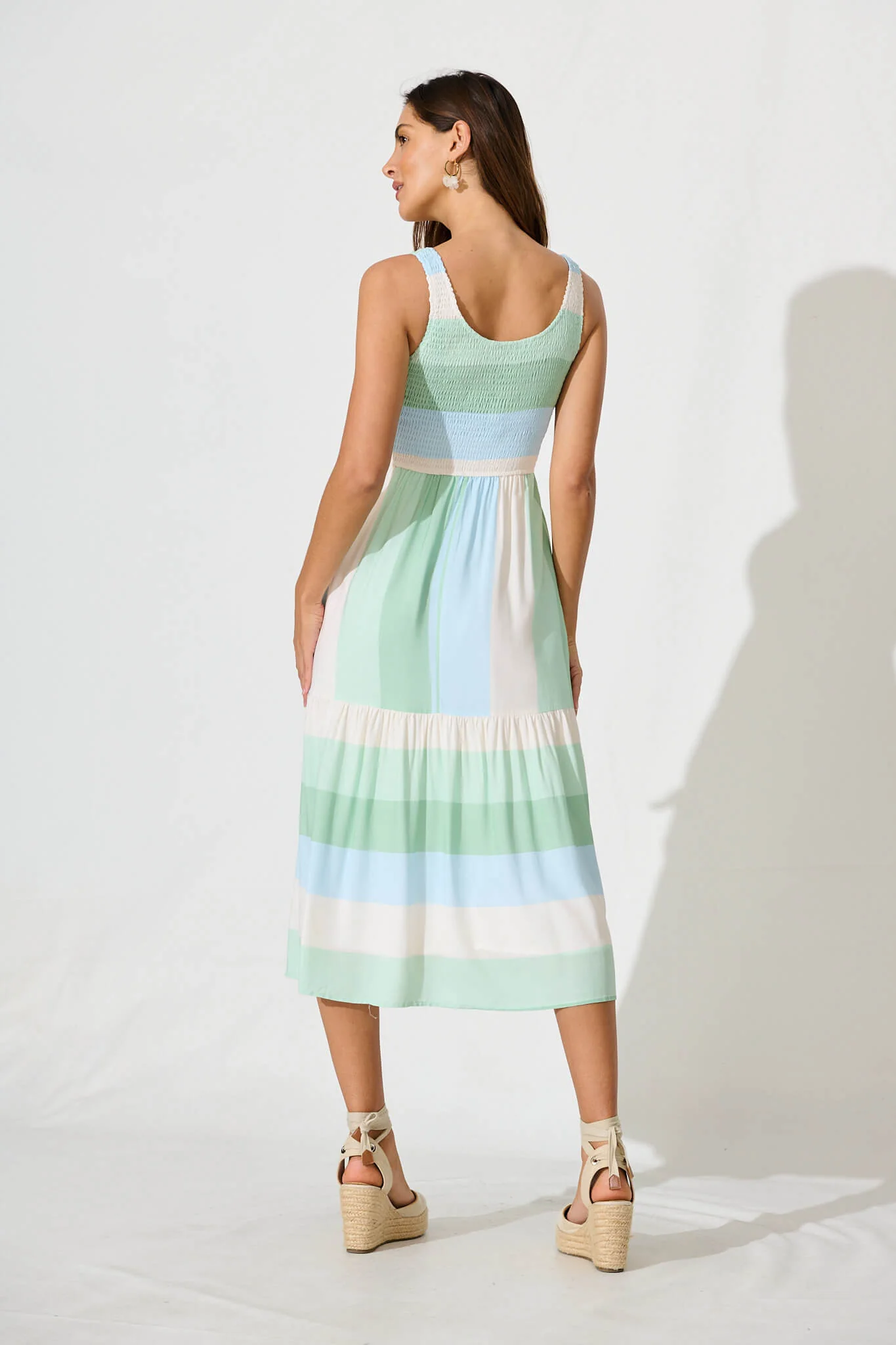 Caribbean Midi Dress In Green With Blue Linen Blend - Image 4