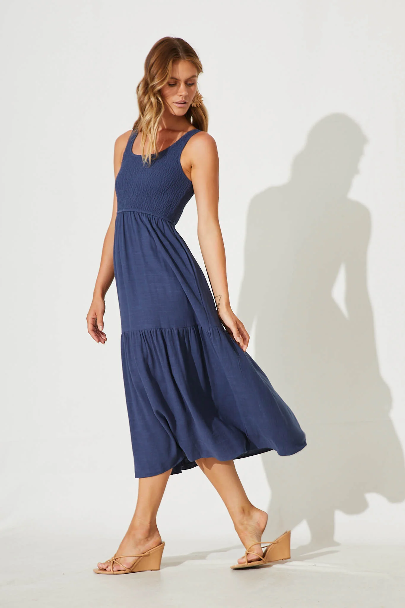 Caribbean Midi Dress In Navy Linen - Image 3