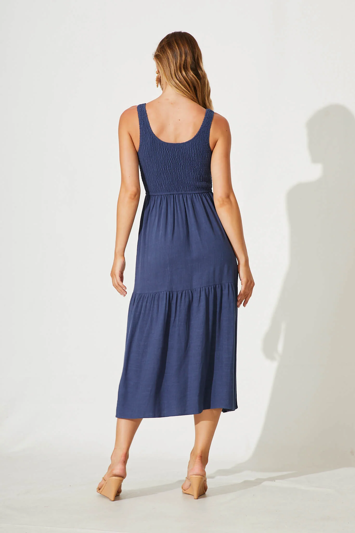 Caribbean Midi Dress In Navy Linen - Image 4