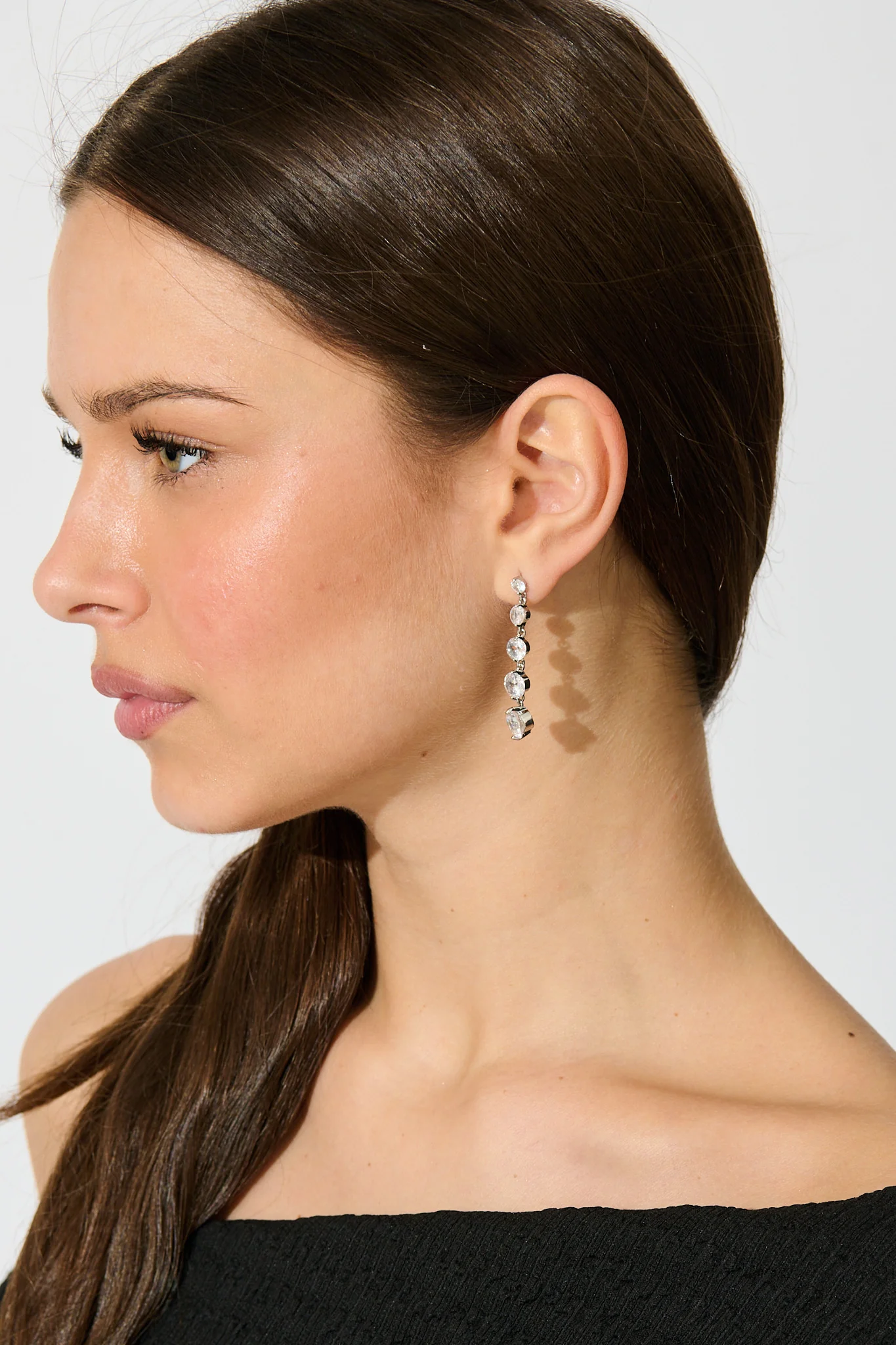 Carlene Drop Earrings in Silver Cubic Zirconia - Image 3