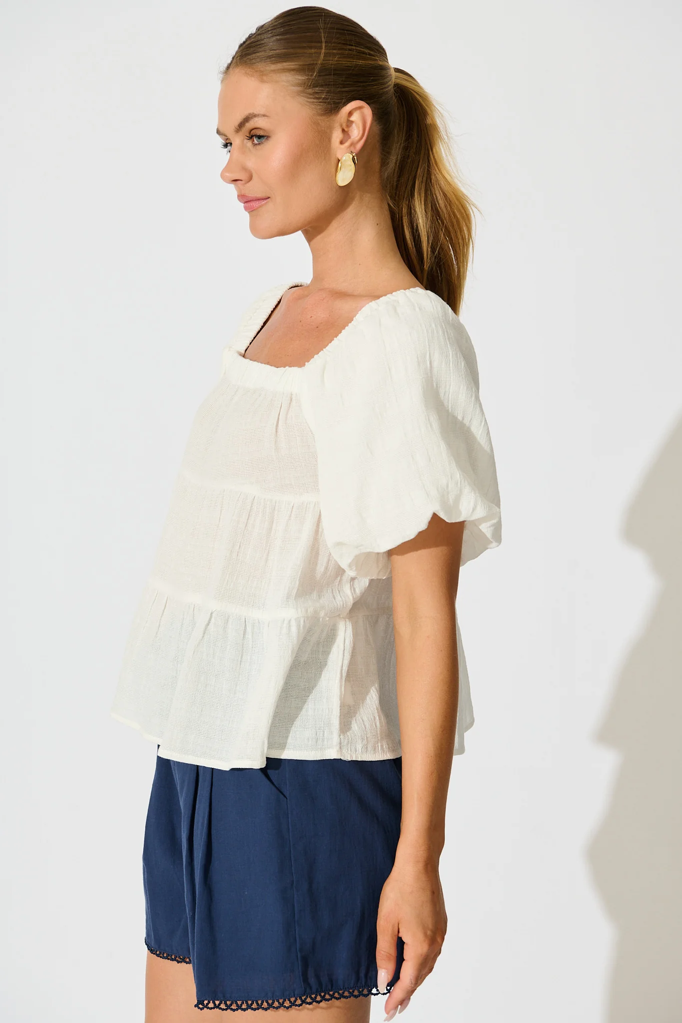 Carlene Top in White Cotton - Image 2