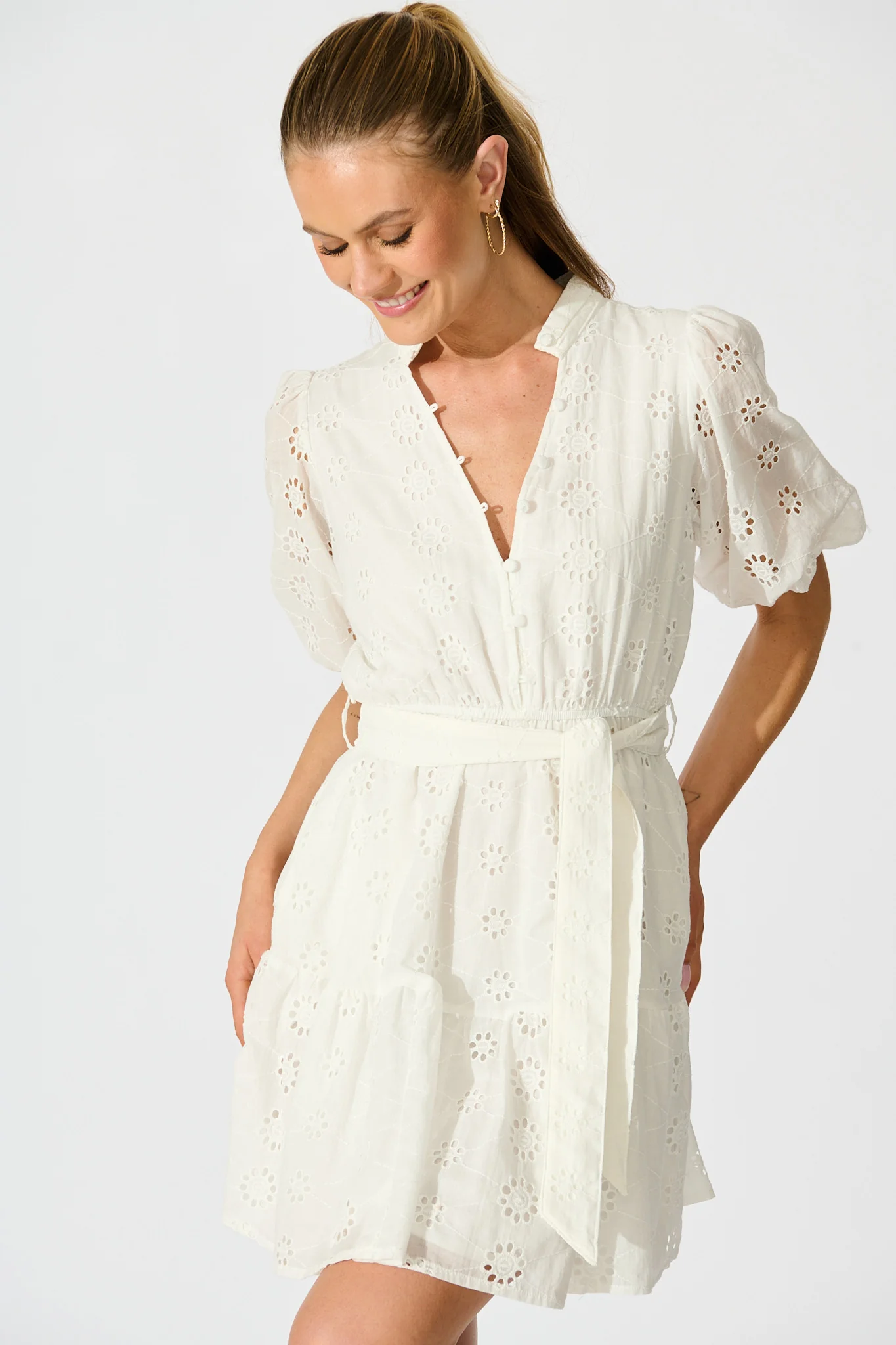 Carlotta Dress In White Embroidered Cotton - Image 2