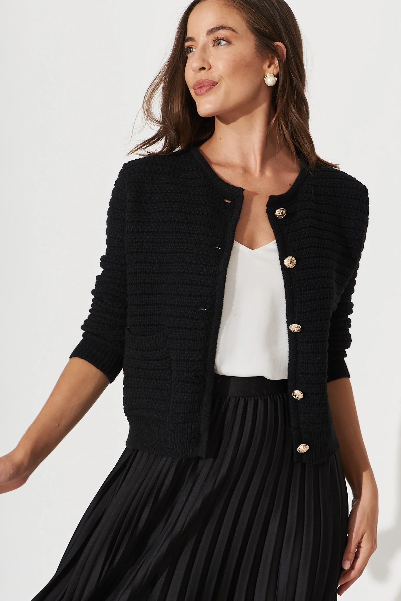 Cartagena Knit Cardigan In Black - Image 8