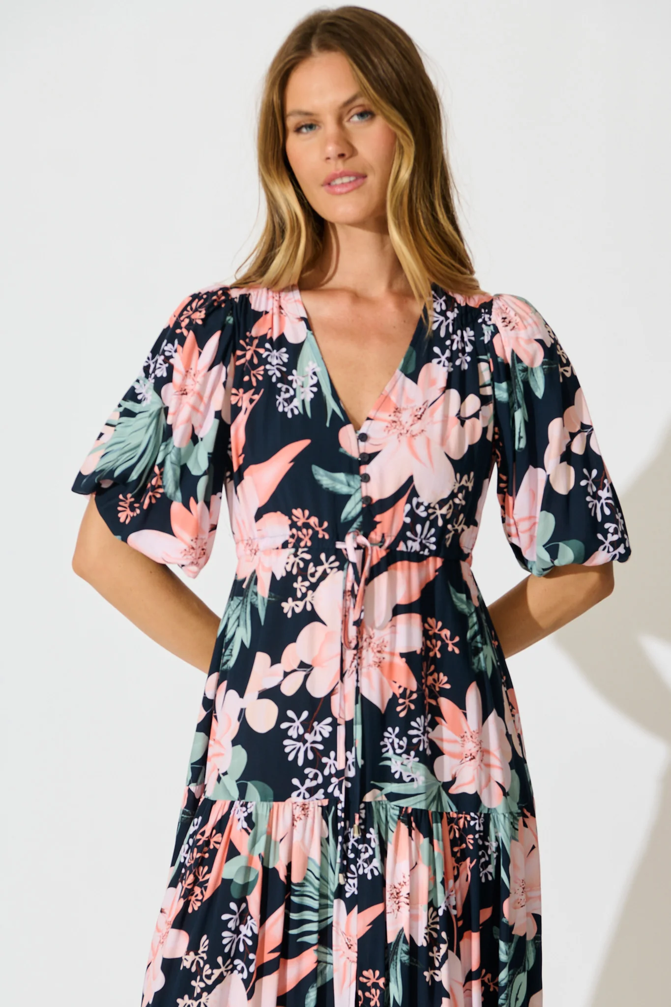 Carwen Maxi Dress in Navy with Multi Floral - Image 2