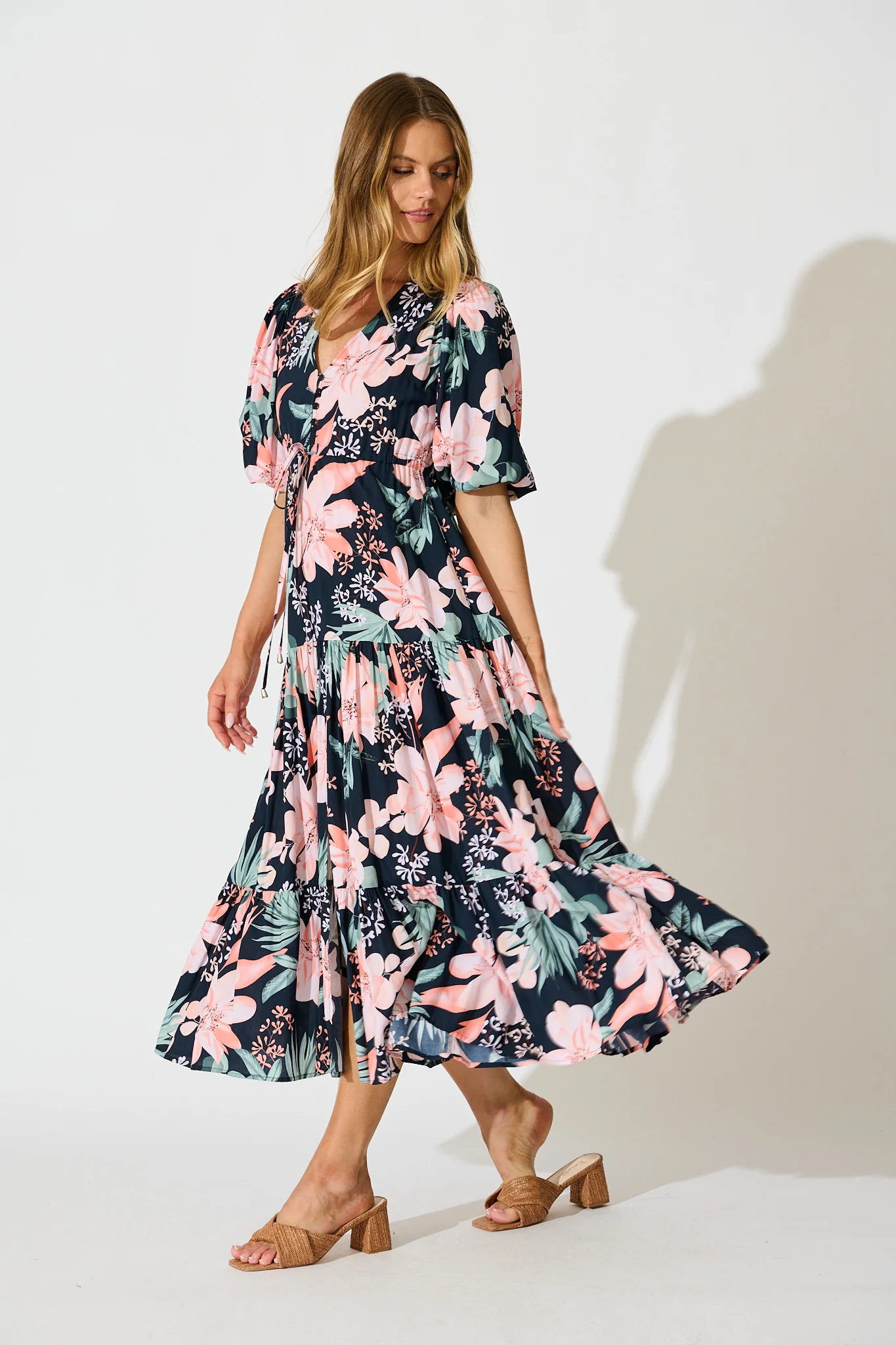 Carwen Maxi Dress in Navy with Multi Floral - Image 3