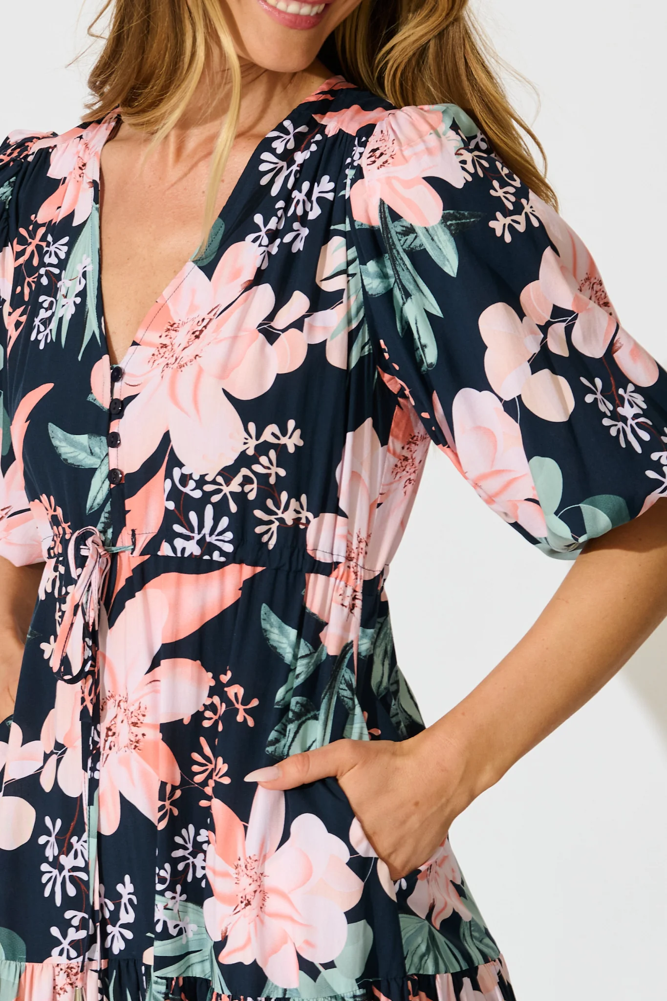 Carwen Maxi Dress in Navy with Multi Floral - Image 5