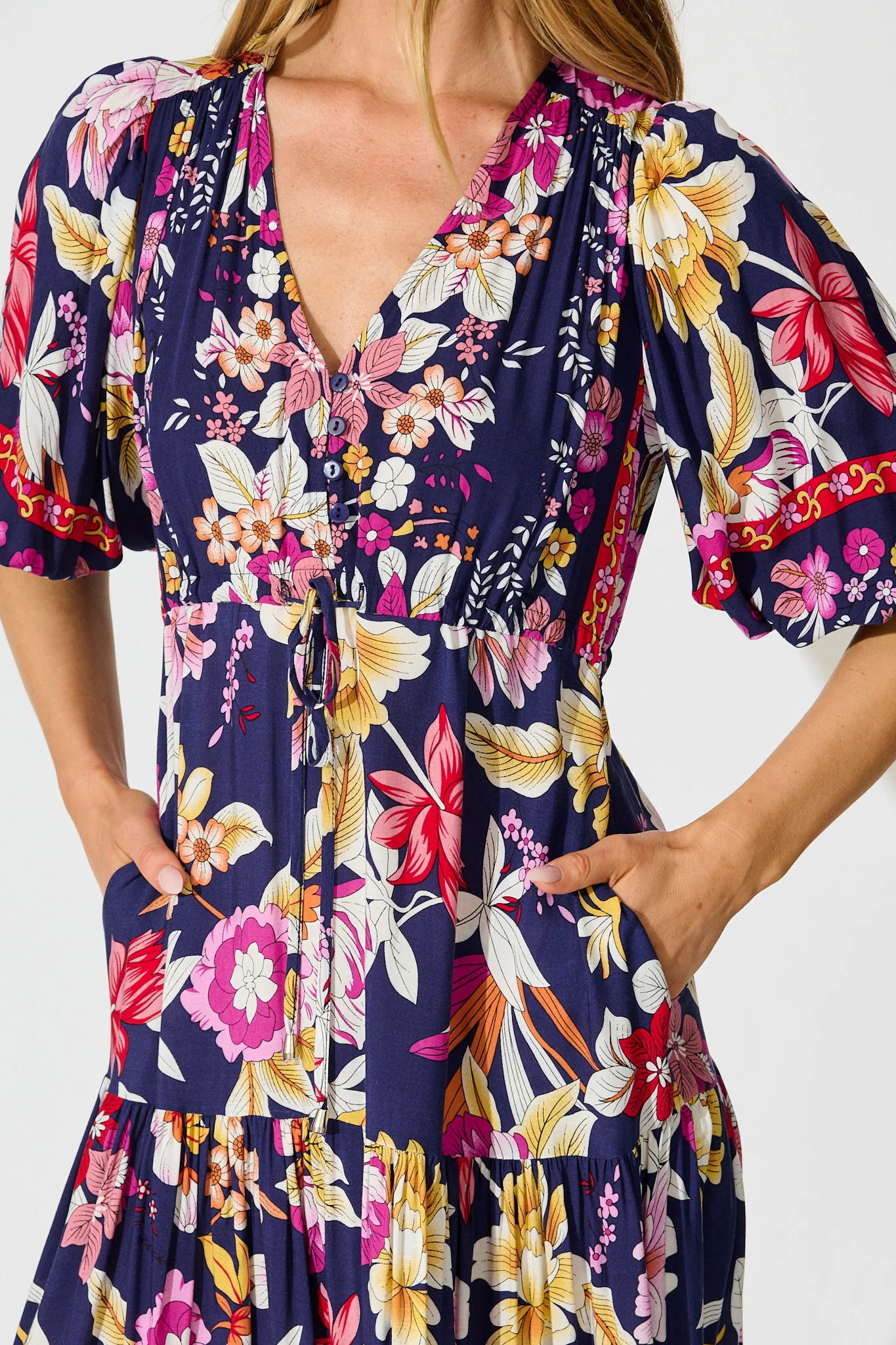 Carwen Maxi Dress in Navy with Pink Floral - Image 5