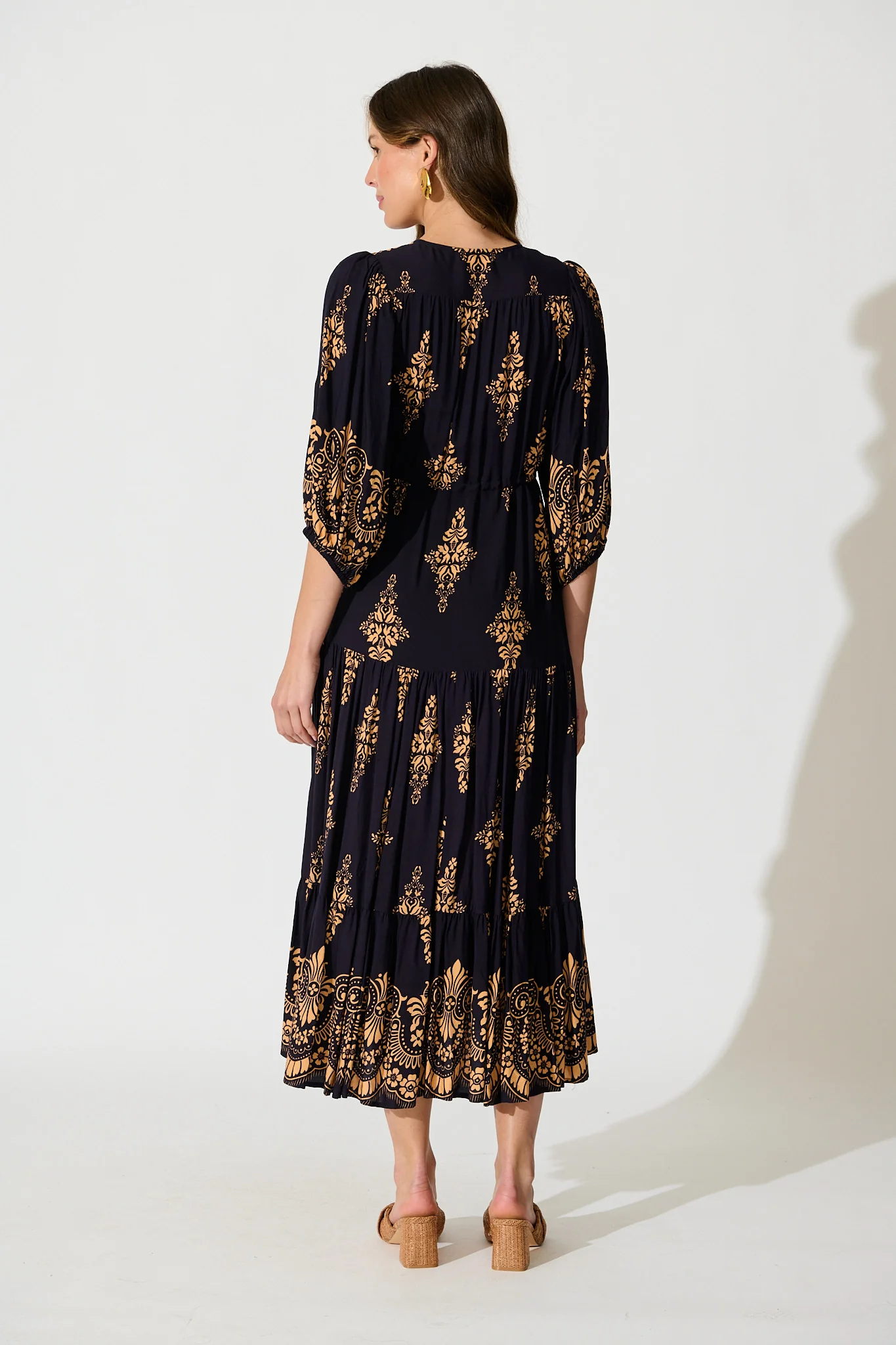 Carwen Maxi Dress in Navy with Tan Boho - Image 4