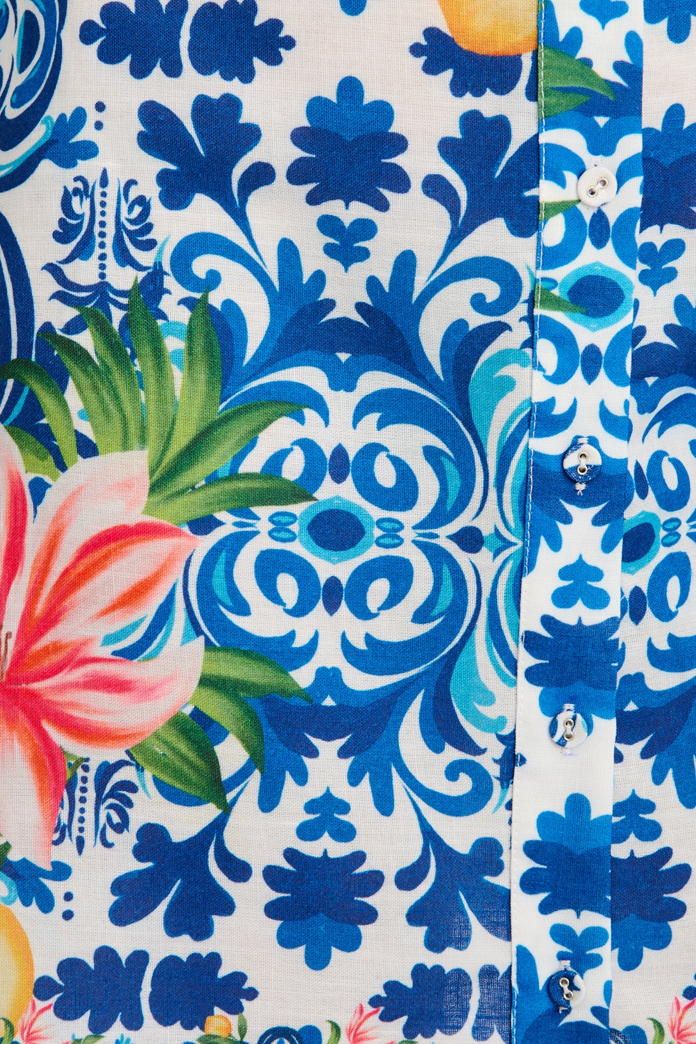 Casa Rose Shirt Dress in Blue Multi Tiles Print Linen Blend - Image 6