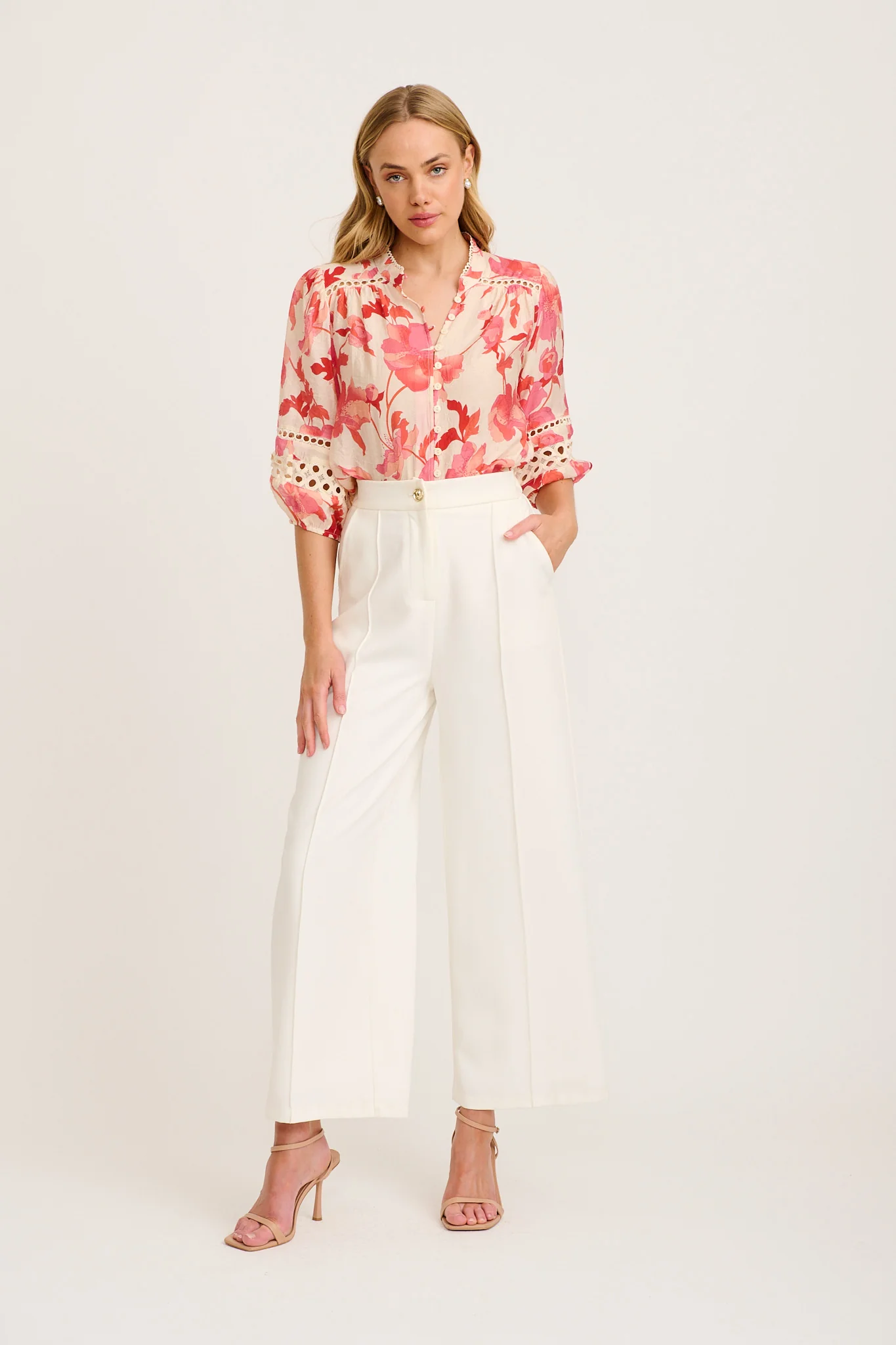 Cascades Top in Cream with Pink Floral - Image 4