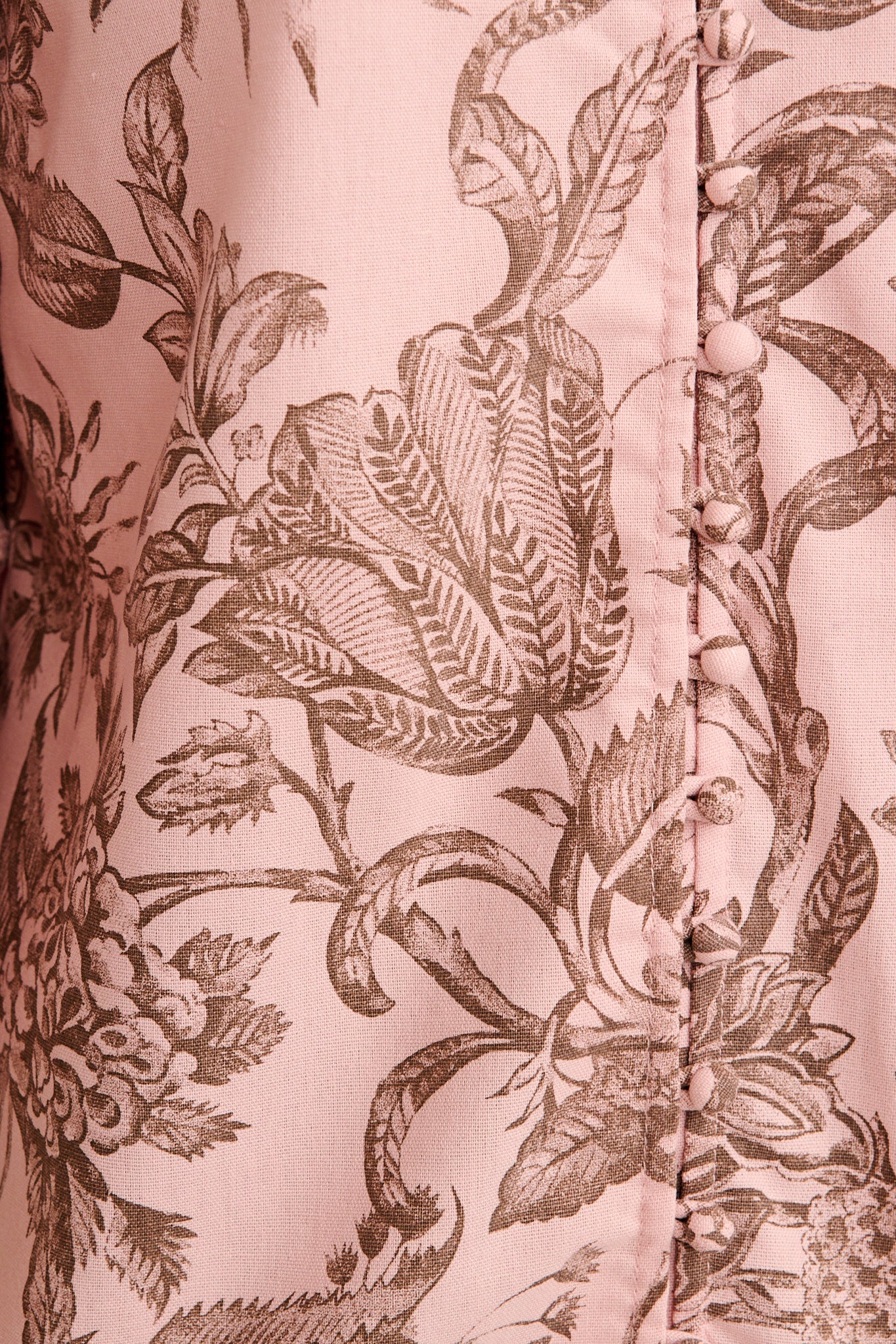 Cascades Top in Pink with Brown Leaf Cotton Linen - Image 6
