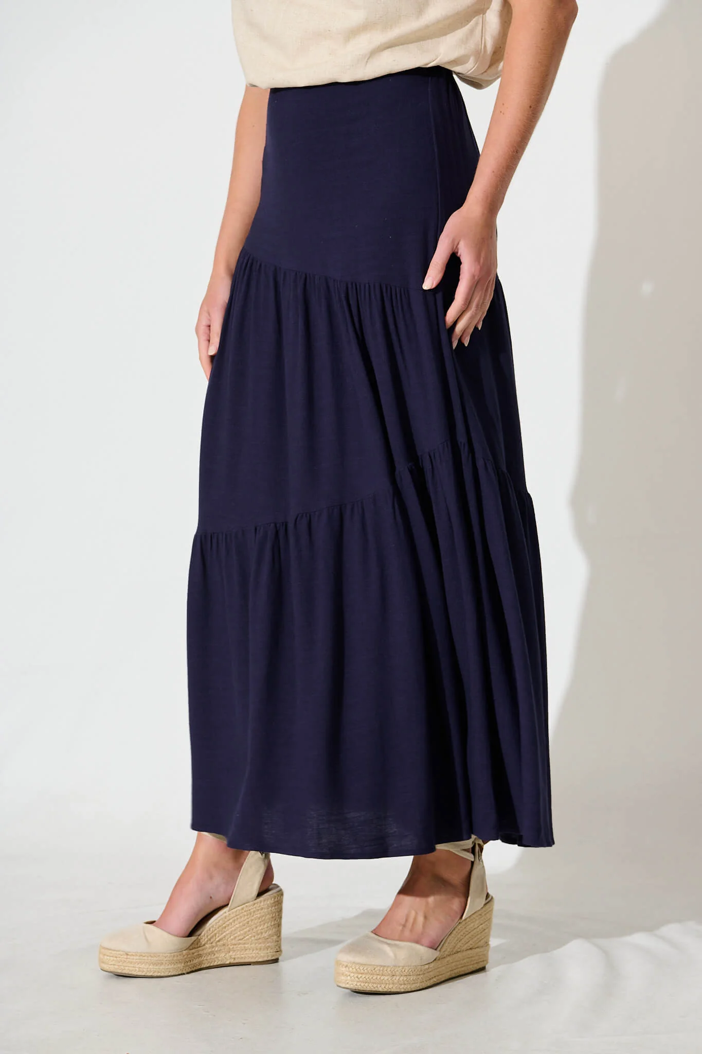 Cassiani Maxi Skirt in Navy Linen Blend - Image 2