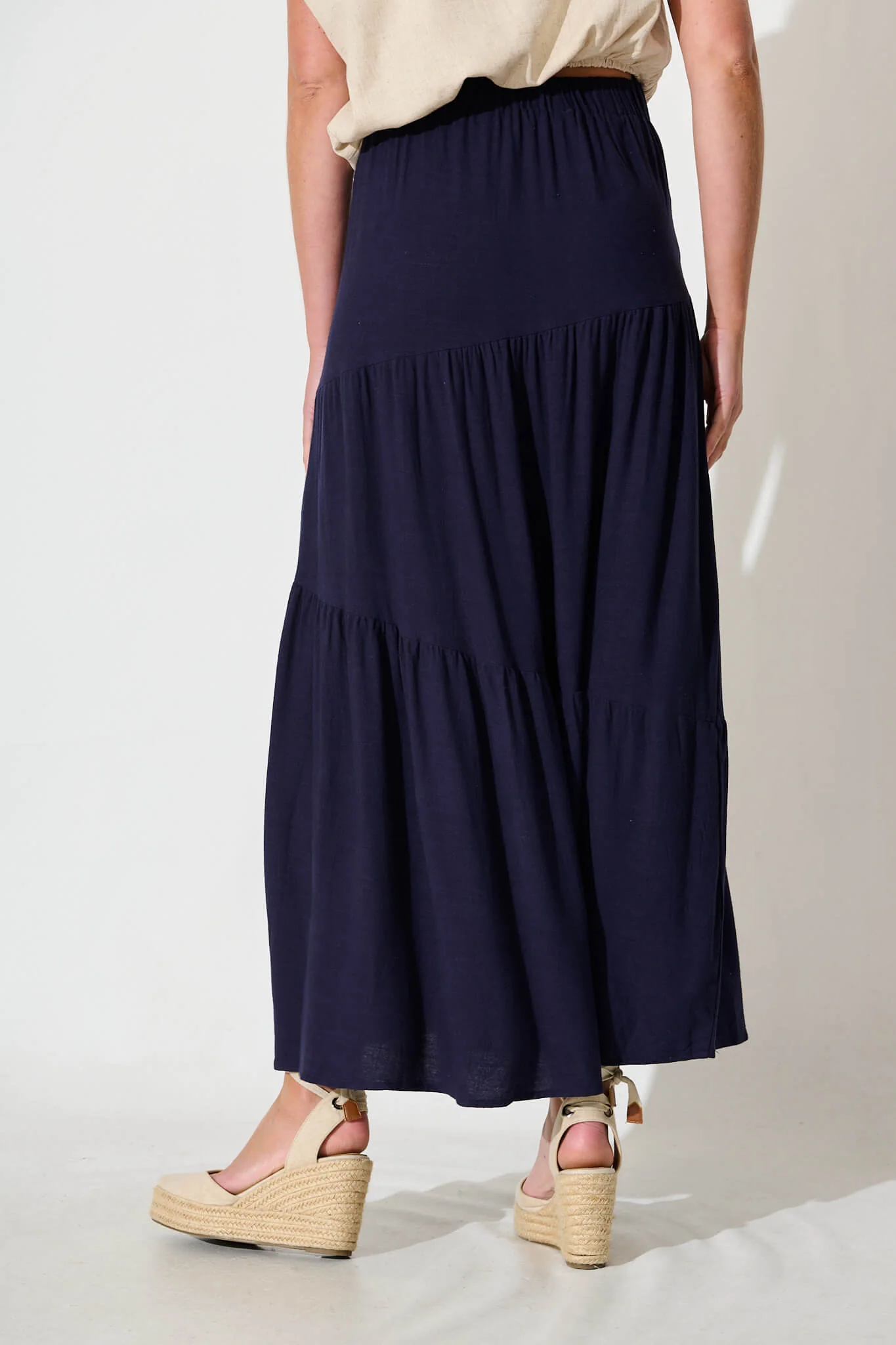 Cassiani Maxi Skirt in Navy Linen Blend - Image 3