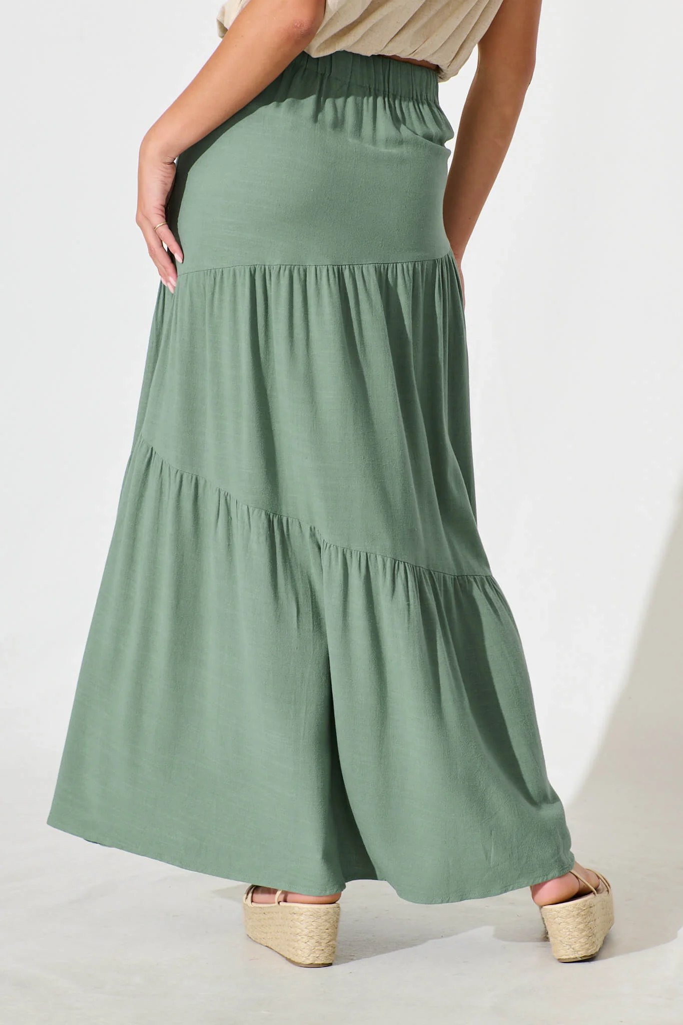 Cassiani Maxi Skirt in Sage Green Linen Blend - Image 3