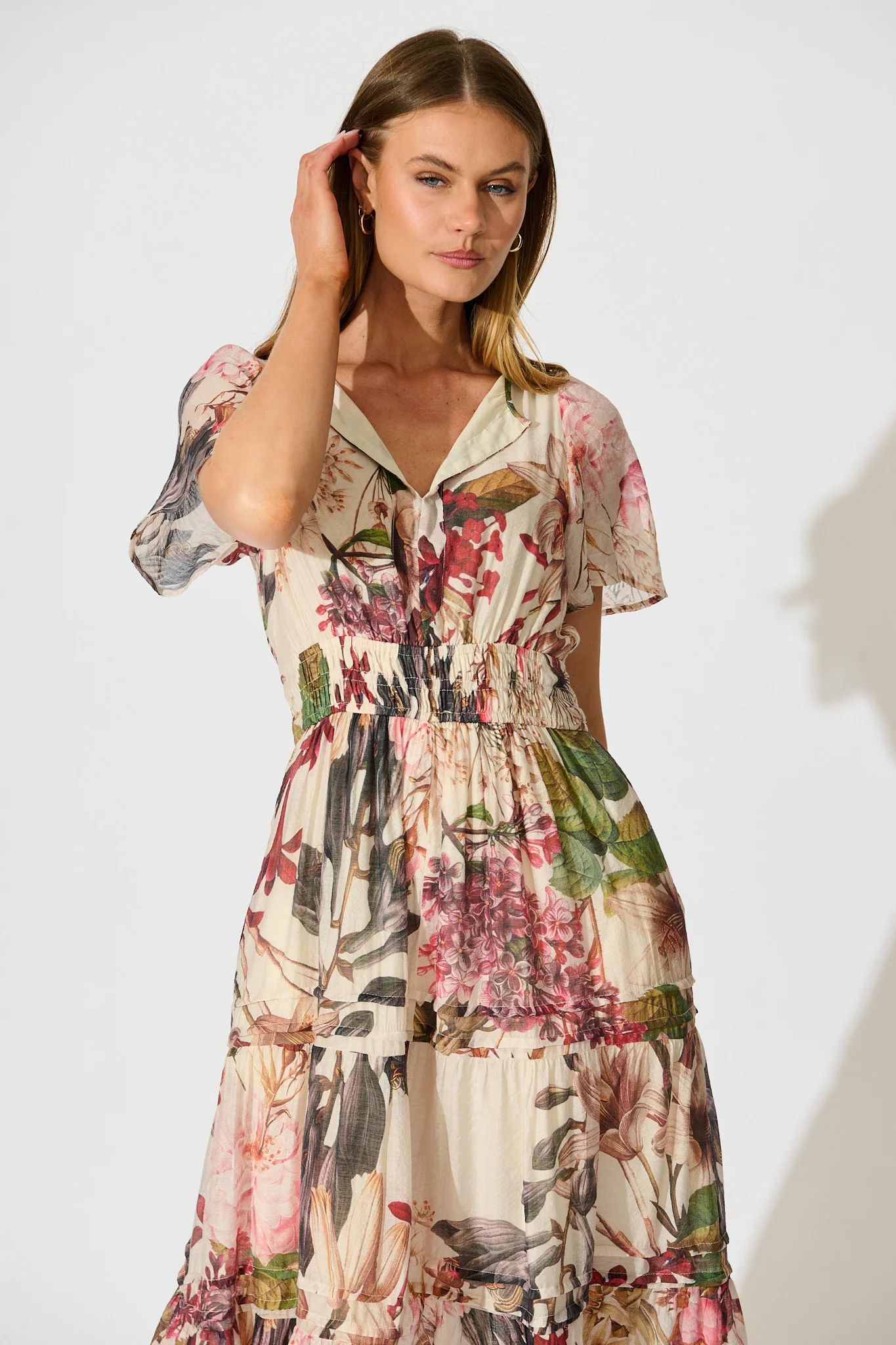 Catania Maxi Dress in Cream with Multi Floral - Image 2