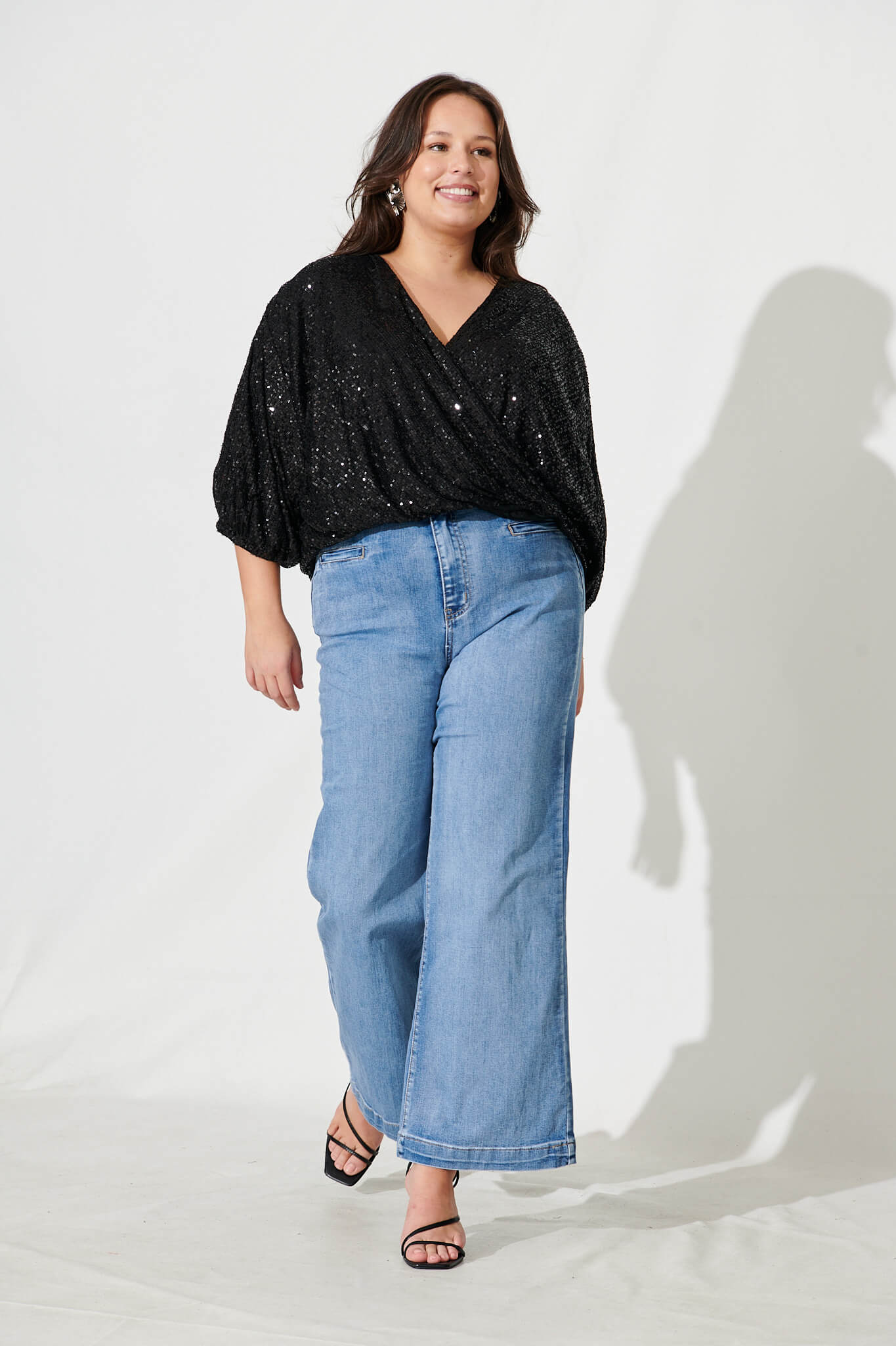 Celebration Sequin Mock Wrap Top In Black - Image 5