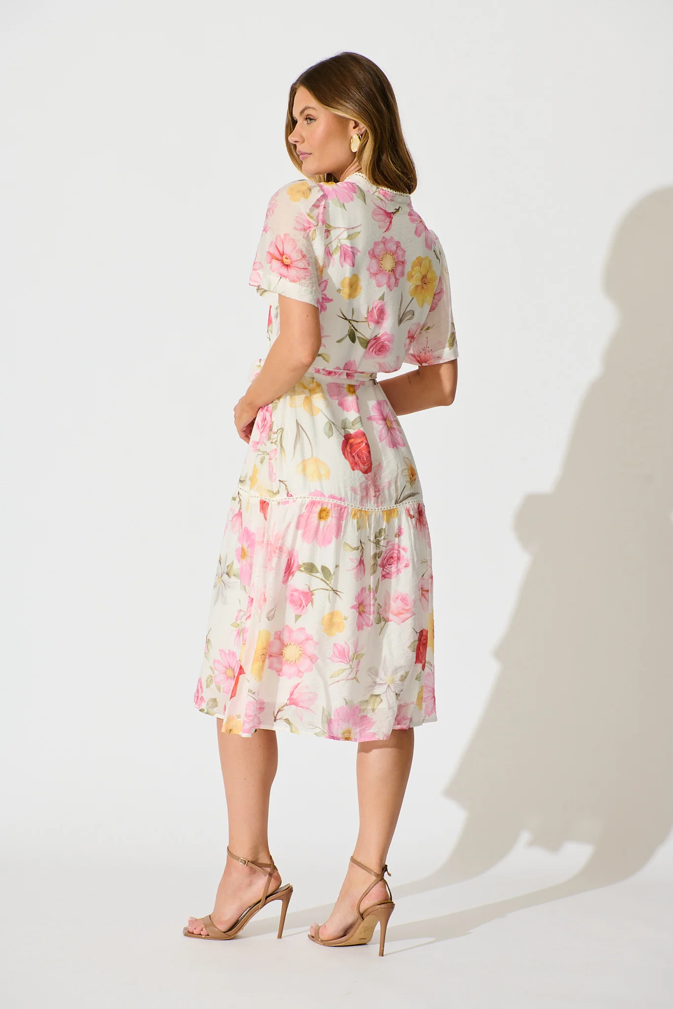 Celene Midi Dress in White with Blush Floral - Image 4