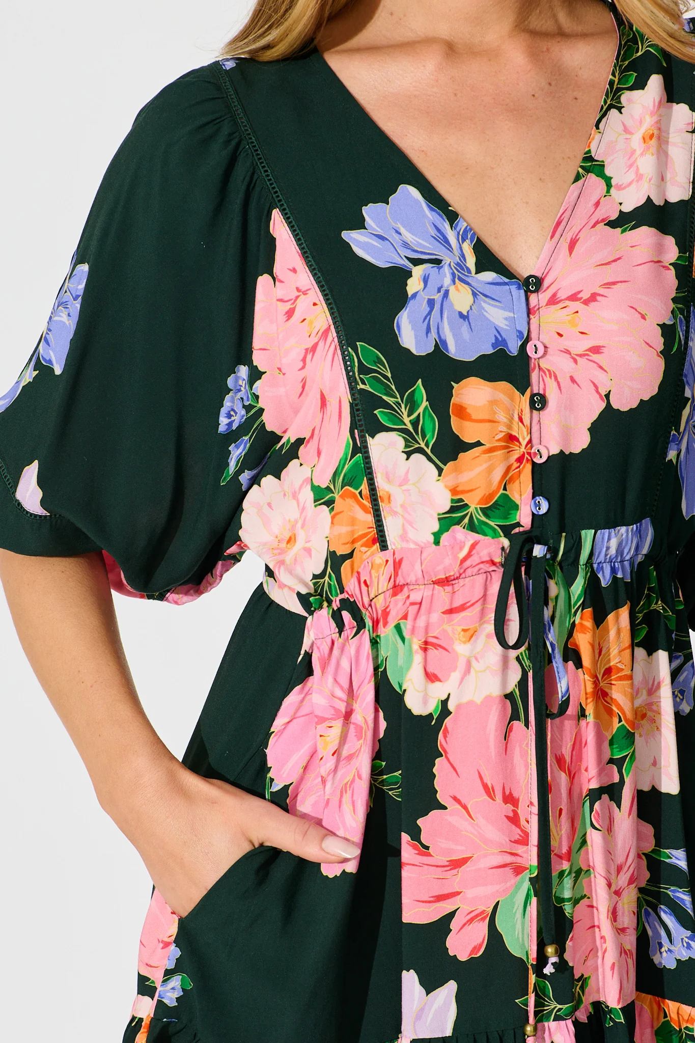 Celeste Petal Dress in Green with Multi Floral - Image 11