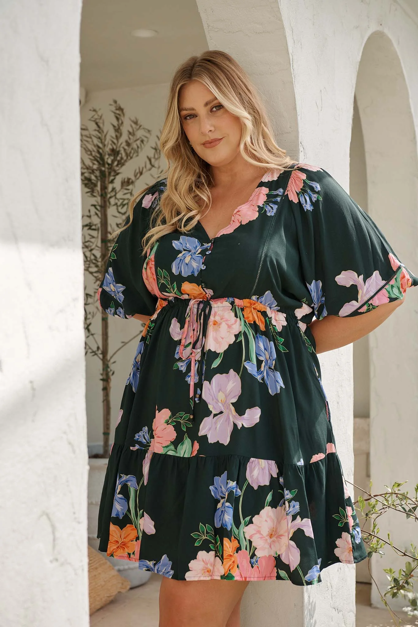 Celeste Petal Dress in Green with Multi Floral - Image 2