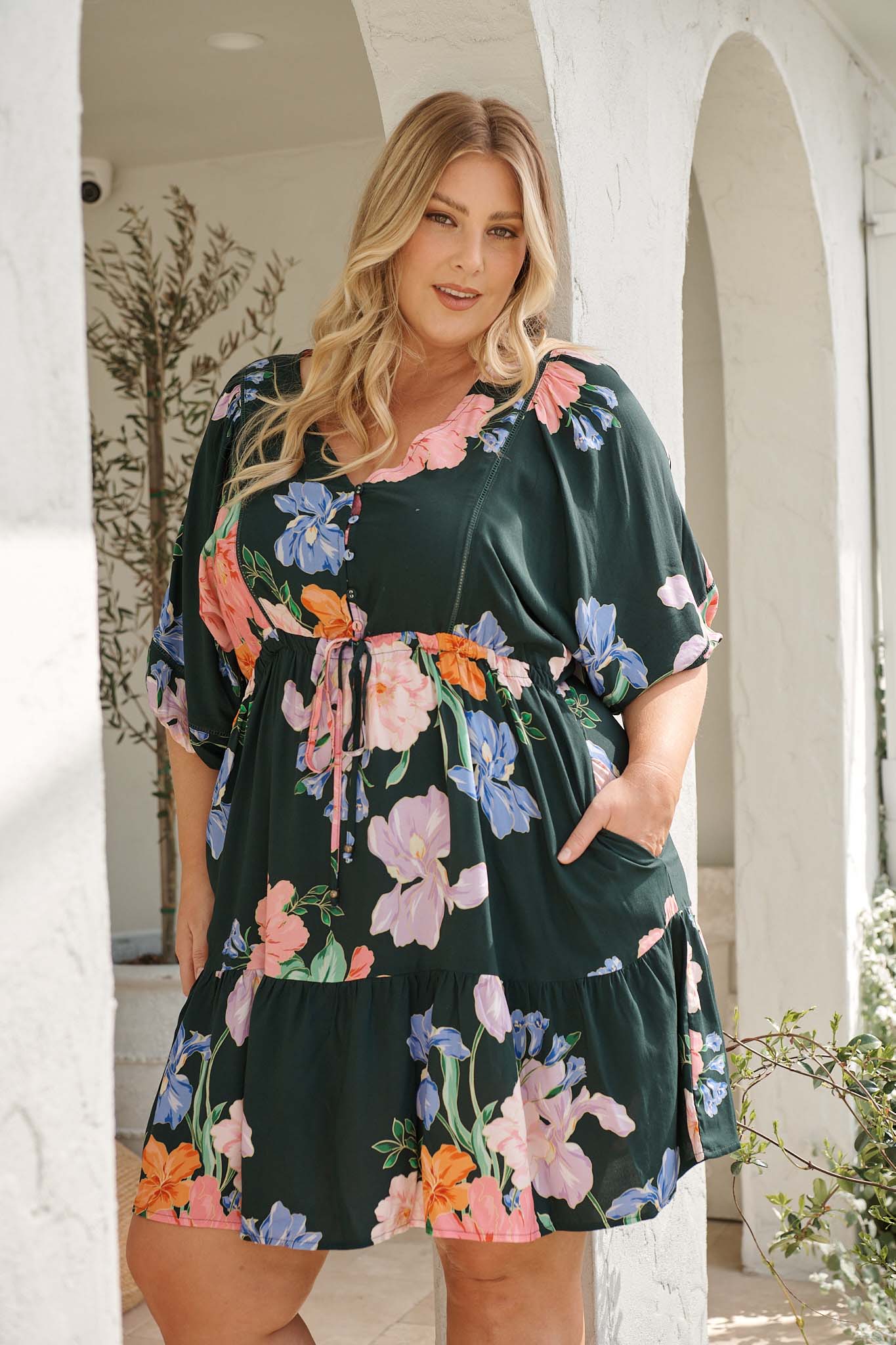 Celeste Petal Dress in Green with Multi Floral - Image 8
