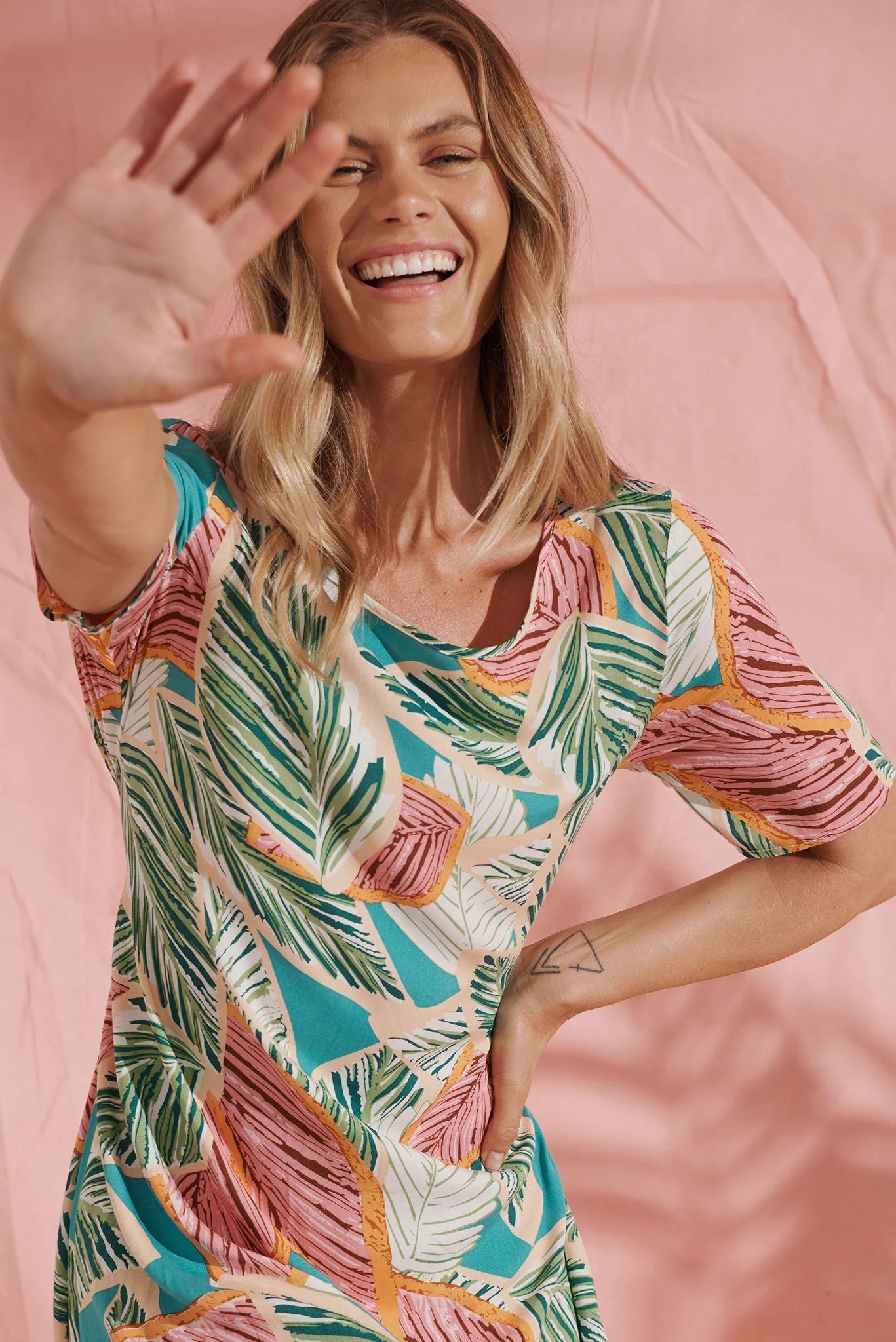 Chambery Midi Dress In Green Multi Leaf Print - Image 2