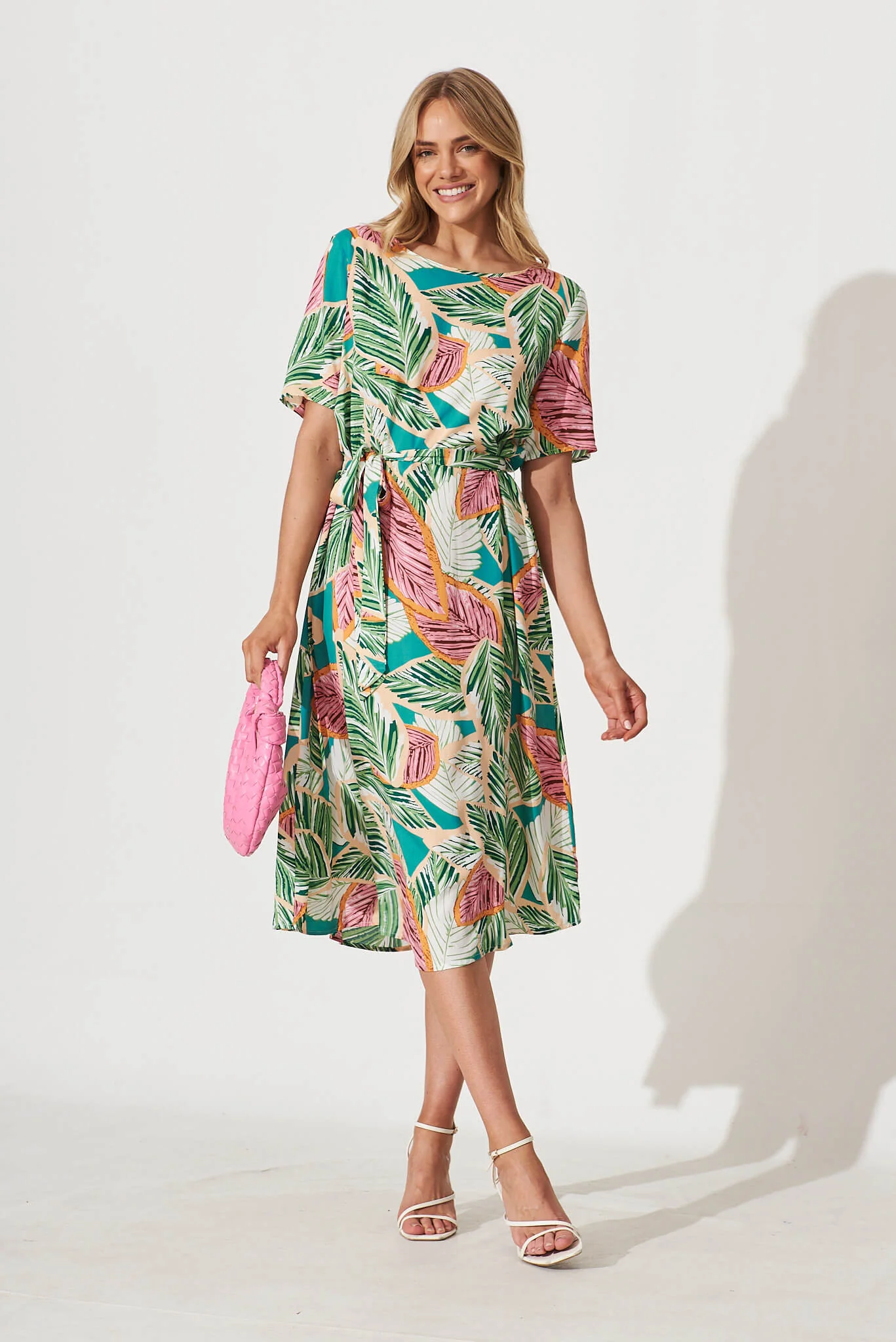Chambery Midi Dress In Green Multi Leaf Print - Image 5