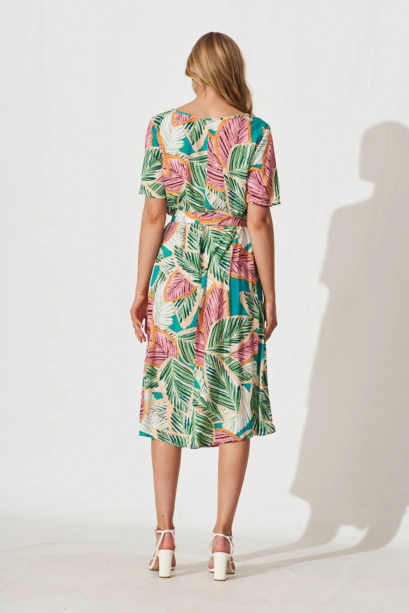 Chambery Midi Dress In Green Multi Leaf Print - Image 7