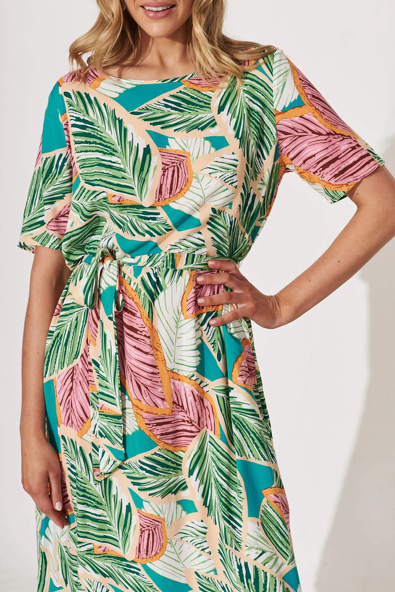 Chambery Midi Dress In Green Multi Leaf Print - Image 8