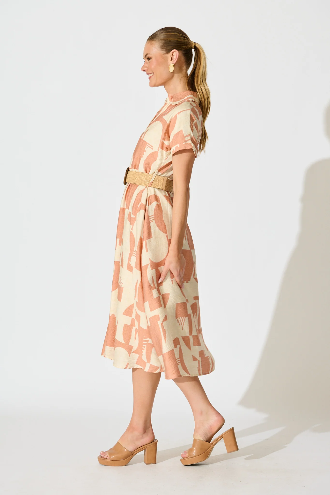 Charli Midi Shirt Dress in Rust Geometric Print with Belt - Image 3