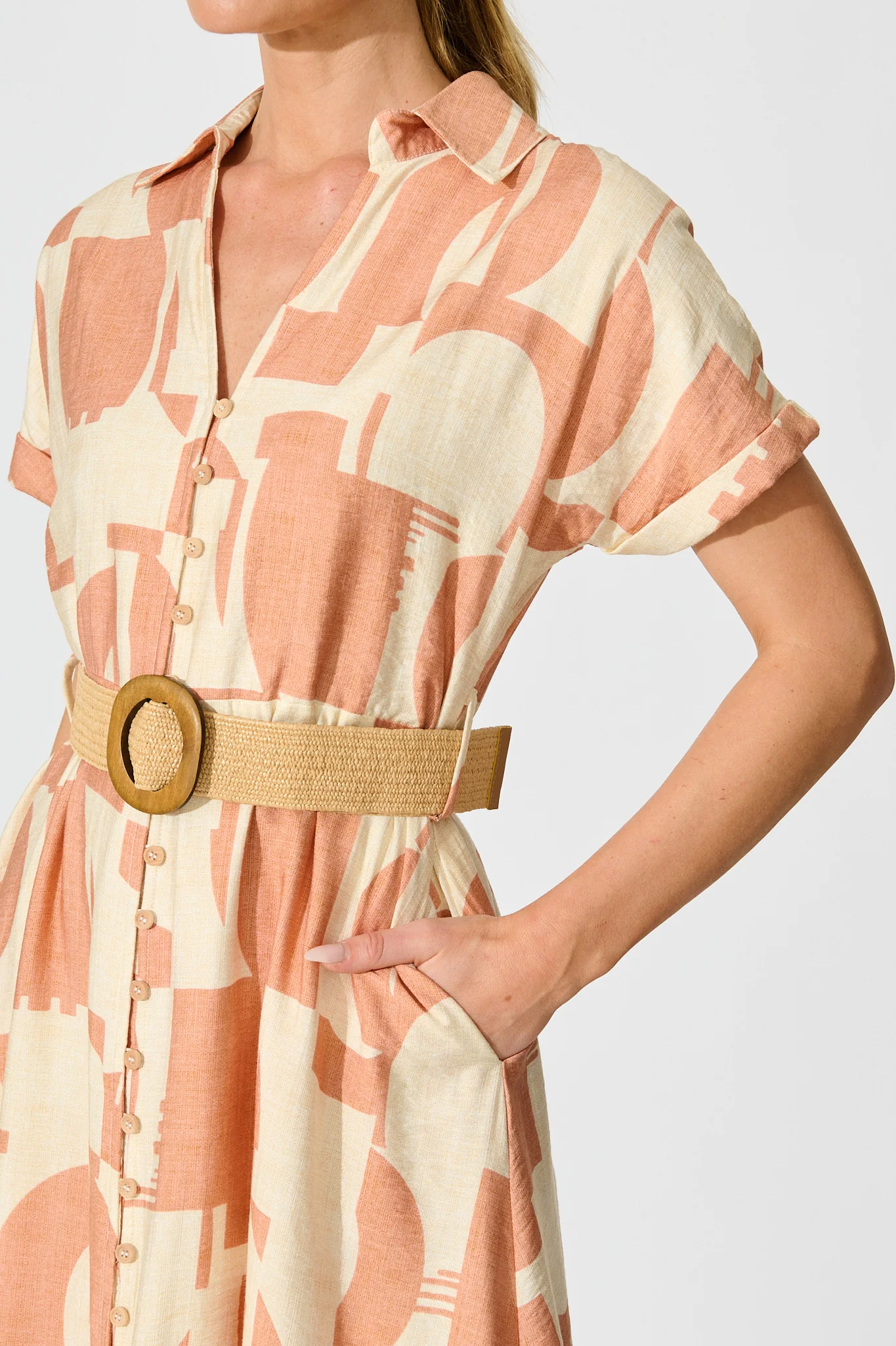 Charli Midi Shirt Dress in Rust Geometric Print with Belt - Image 5