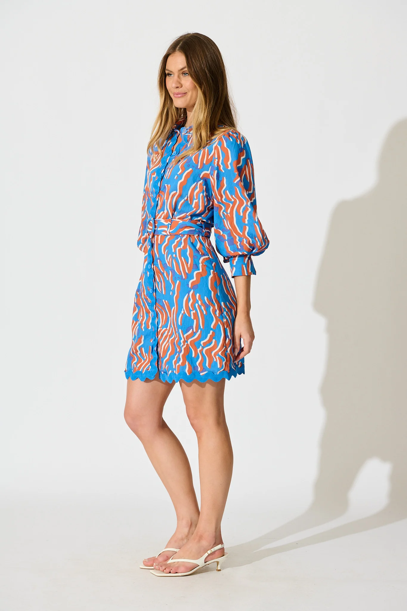 Charmain Dress in Blue with Orange Print - Image 3