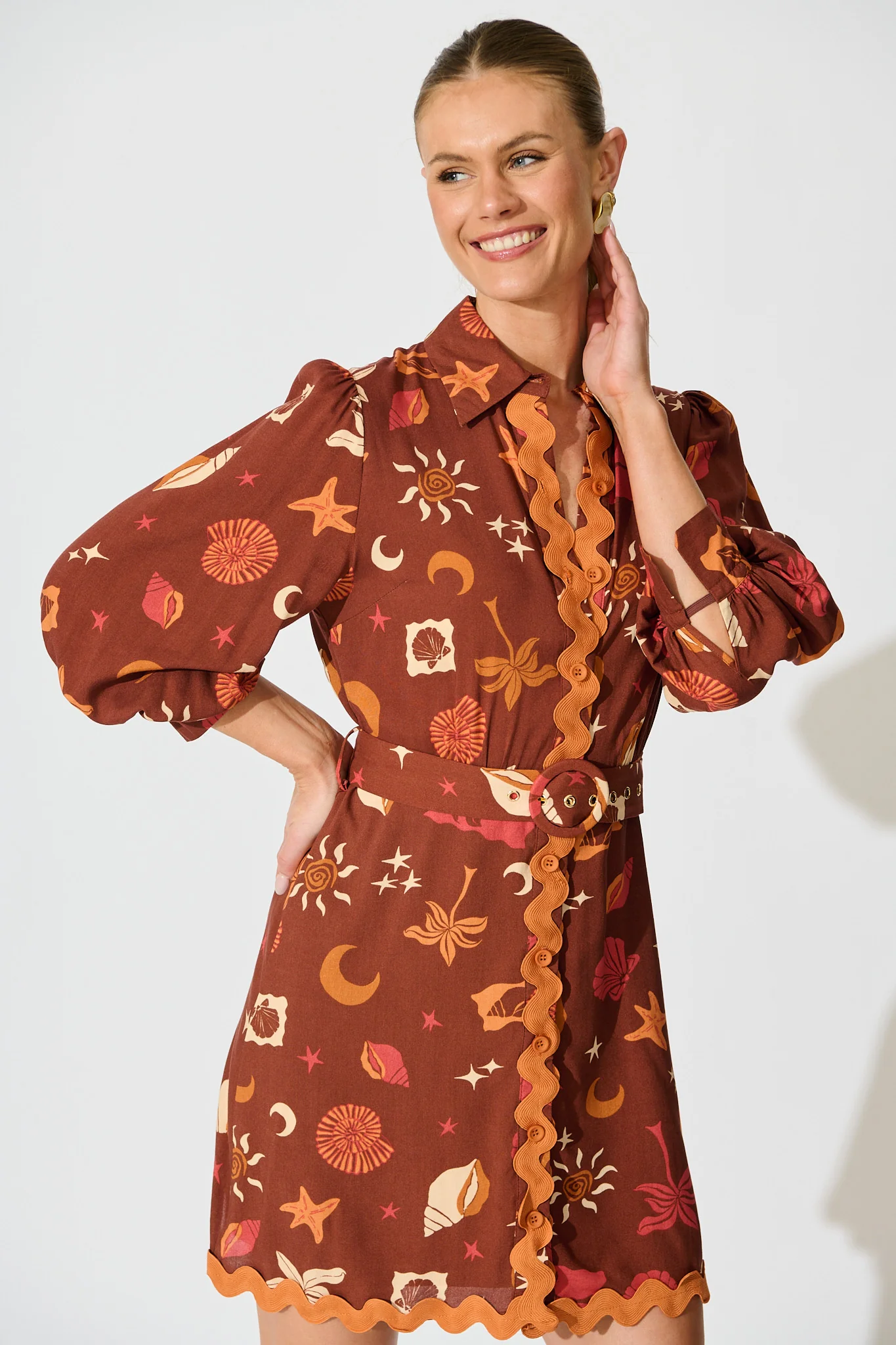 Charmain Dress in Multi Brown Summer Print - Image 2